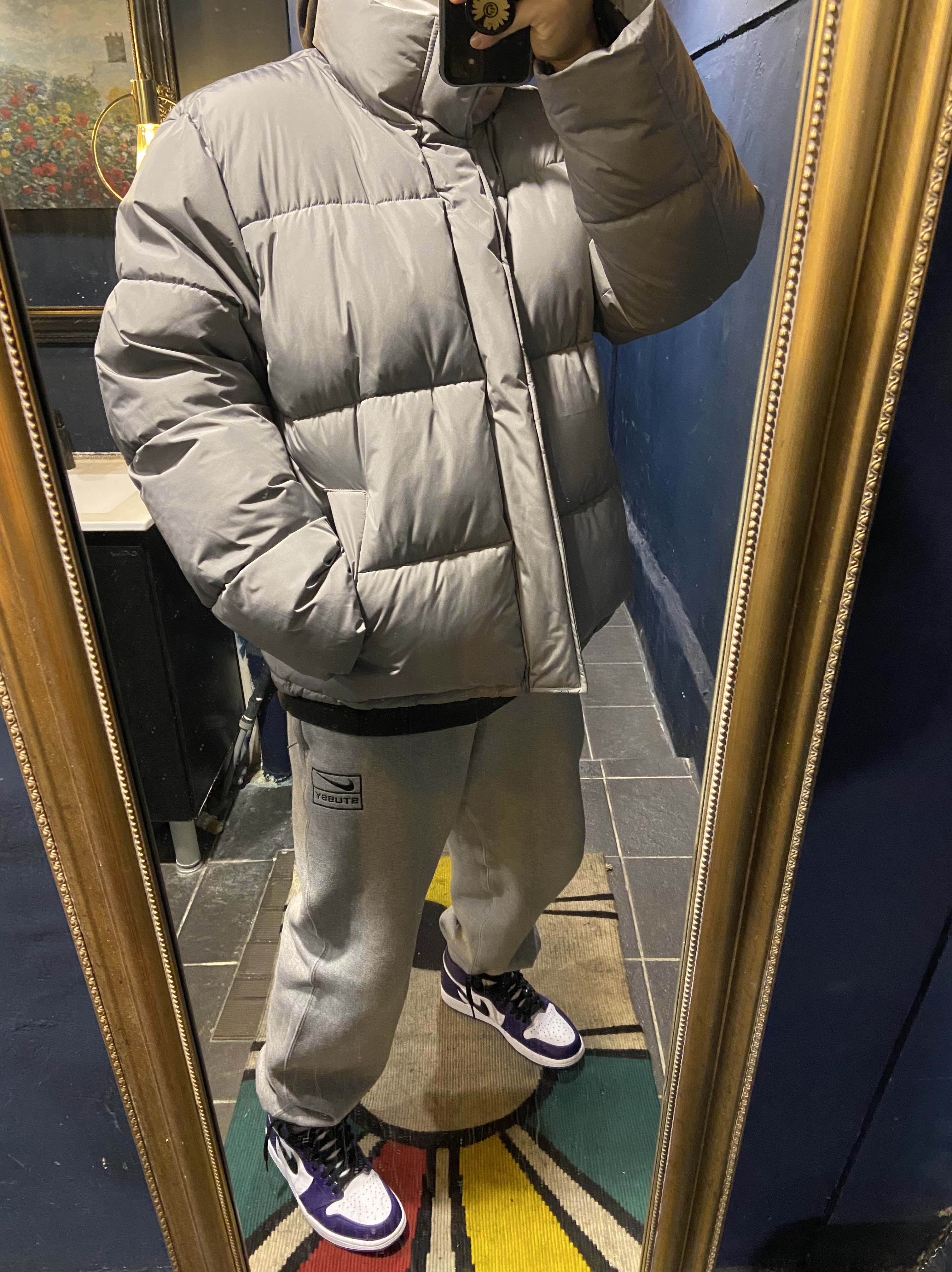 Jordan 1 Retro High OG Court Purple 2020, Nike x Stussy NRG BR Fleece Pants Grey 착용 스타일