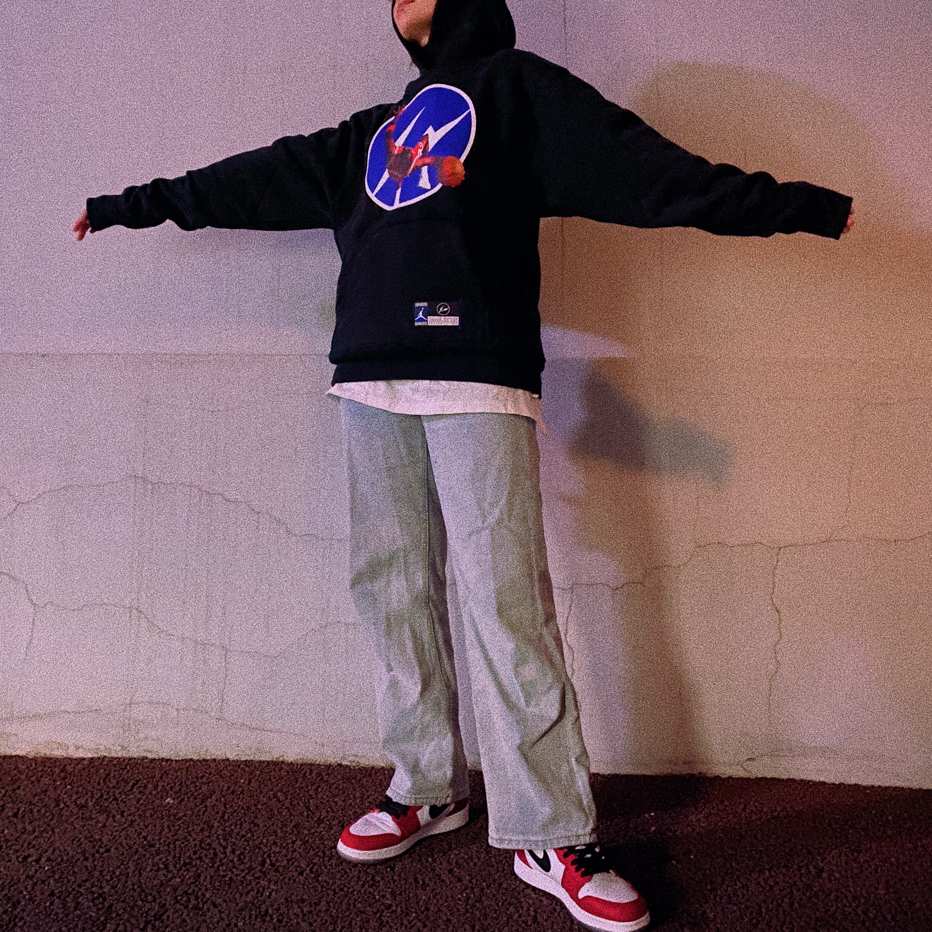Jordan x Fragment Image Pullover Hoodie Black - Asia, (GS) Jordan 1 Retro High Spider-Man Origin Story 착용 스타일