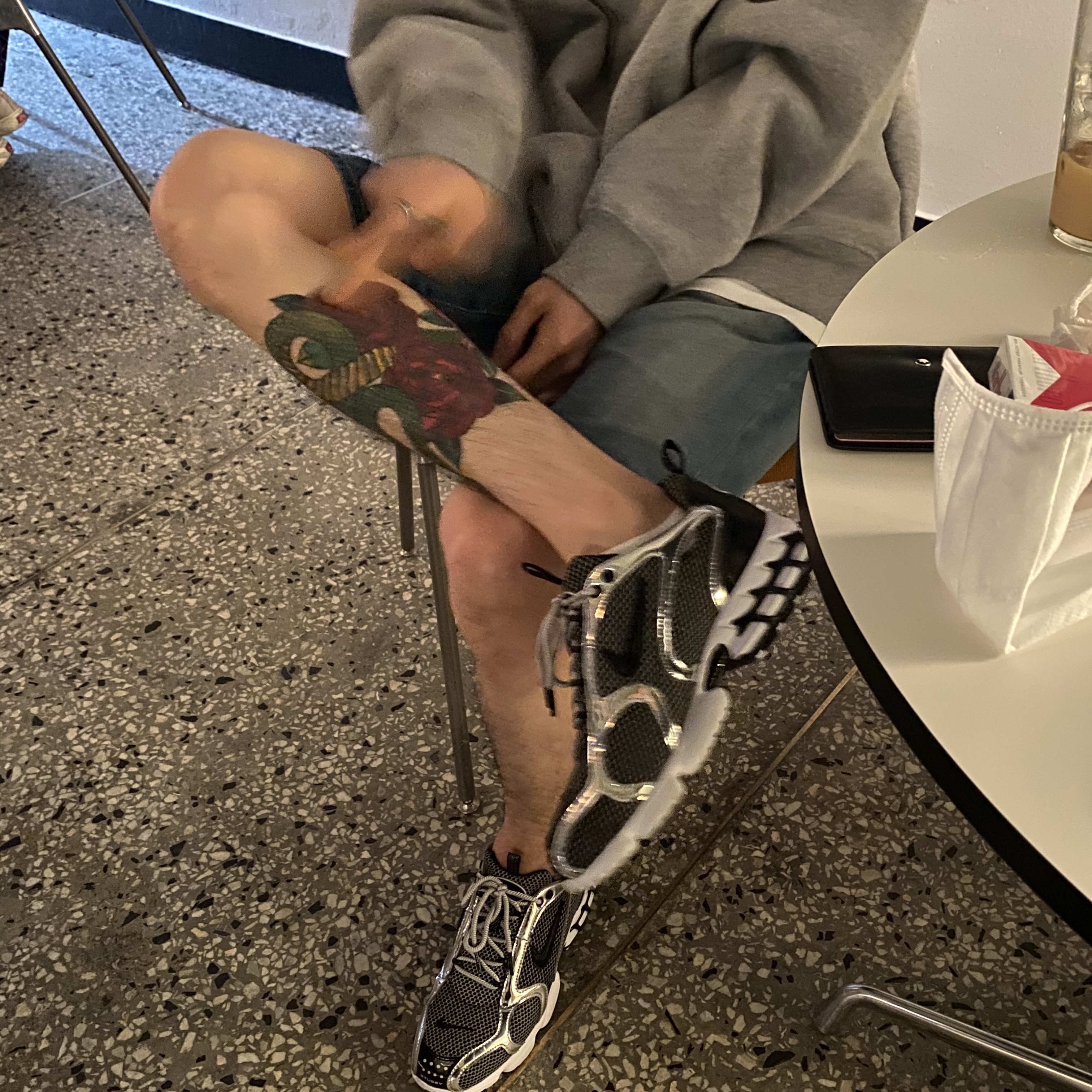 Nike x Stussy NRG BR Crew Fleece Grey, Nike x Stussy Air Zoom Spiridon Cage 2 Pure Platinum 착용 스타일 - 2