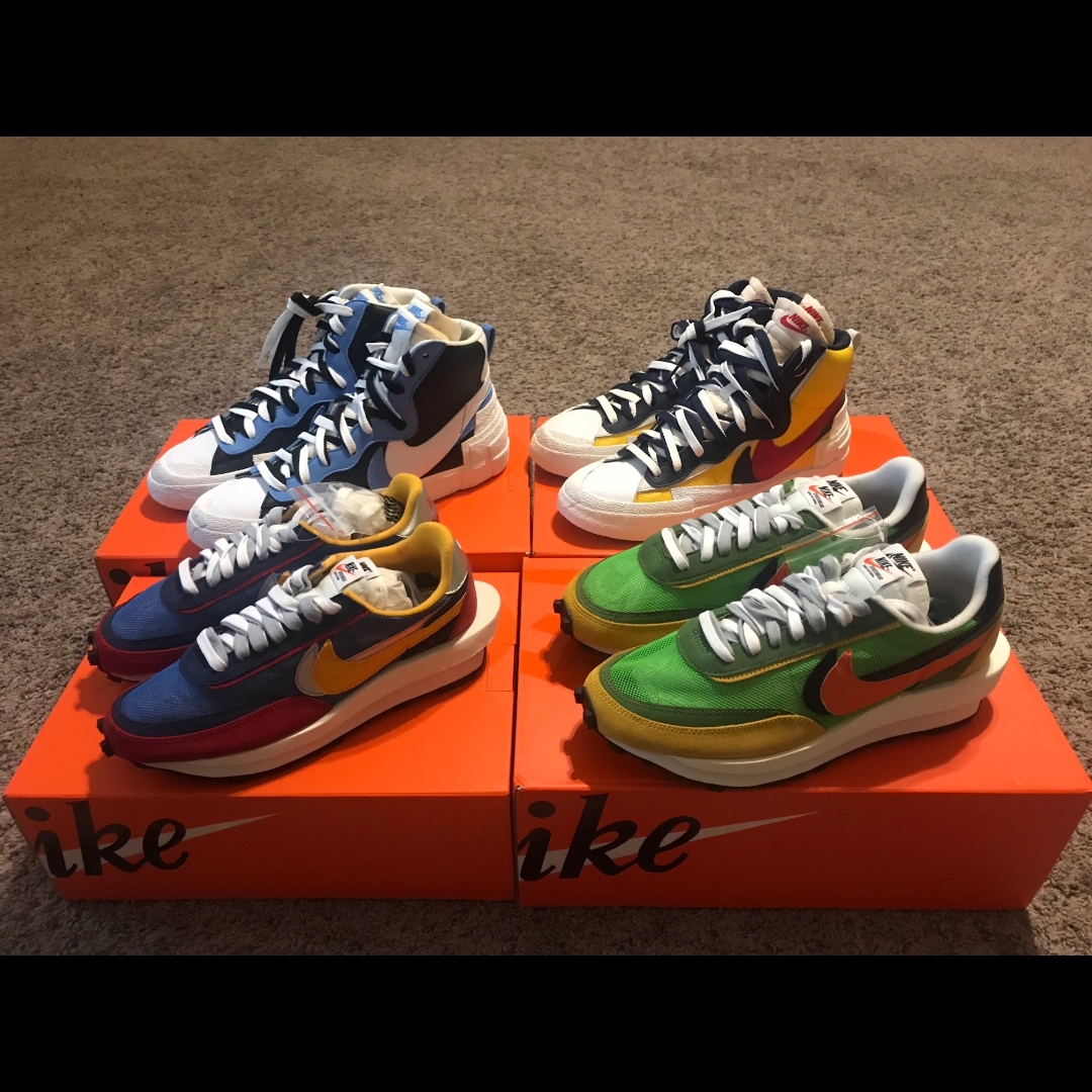 Nike x Sacai Blazer Mid Snow Beach, Nike x Sacai Blazer Mid White Black Legend Blue 착용 스타일