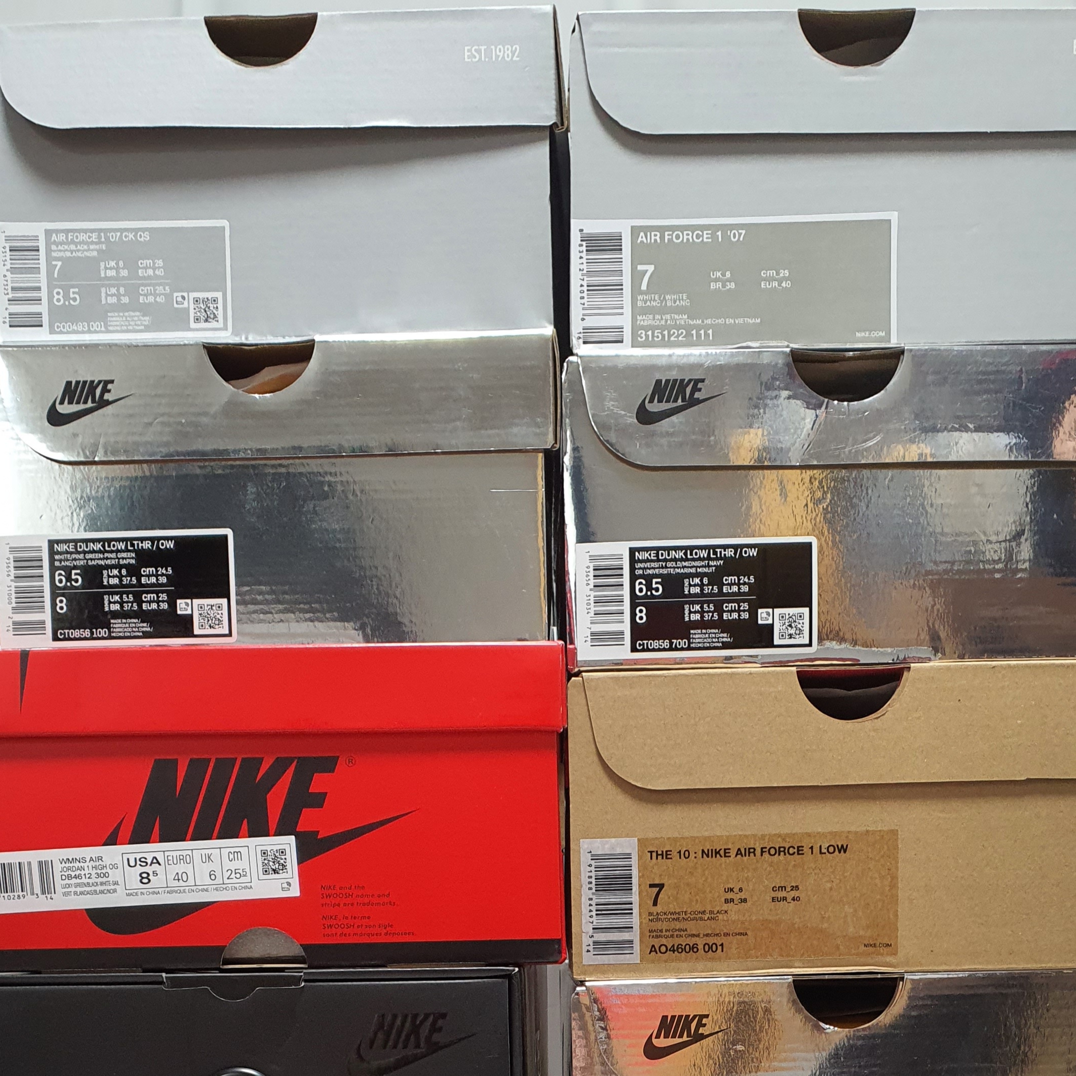 Nike x Off-White Dunk Low University Gold Midnight Navy, Nike x Off-White Dunk Low Pine Green 착용 스타일