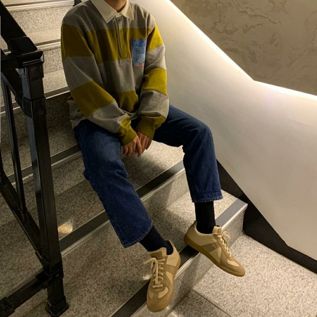 Maison Margiela Calfskin Replica Sneakers Khaki 착용 스타일