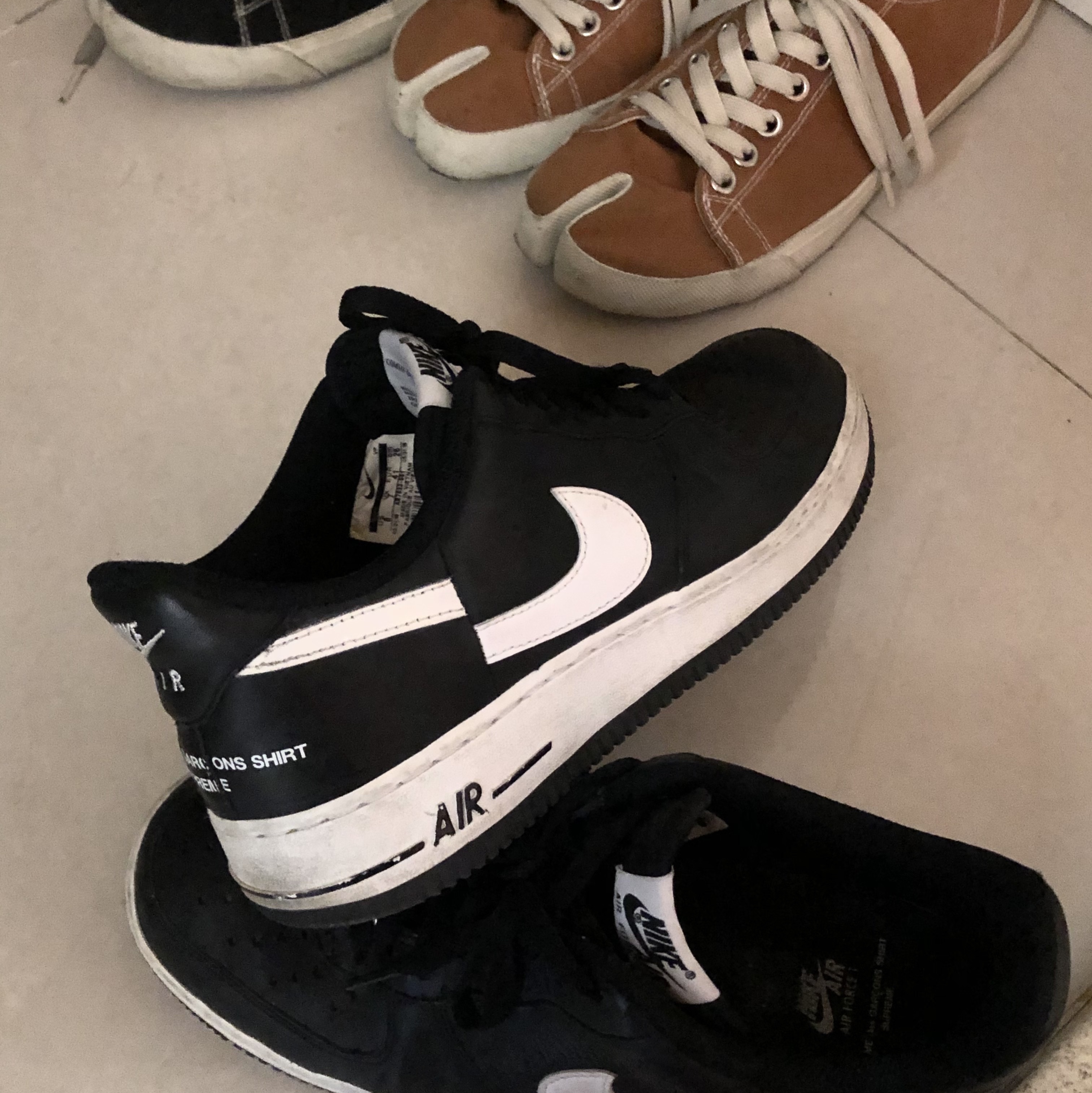 Nike x Comme des Garcons Shirt x Supreme Air Force 1 Low 2018 착용 스타일