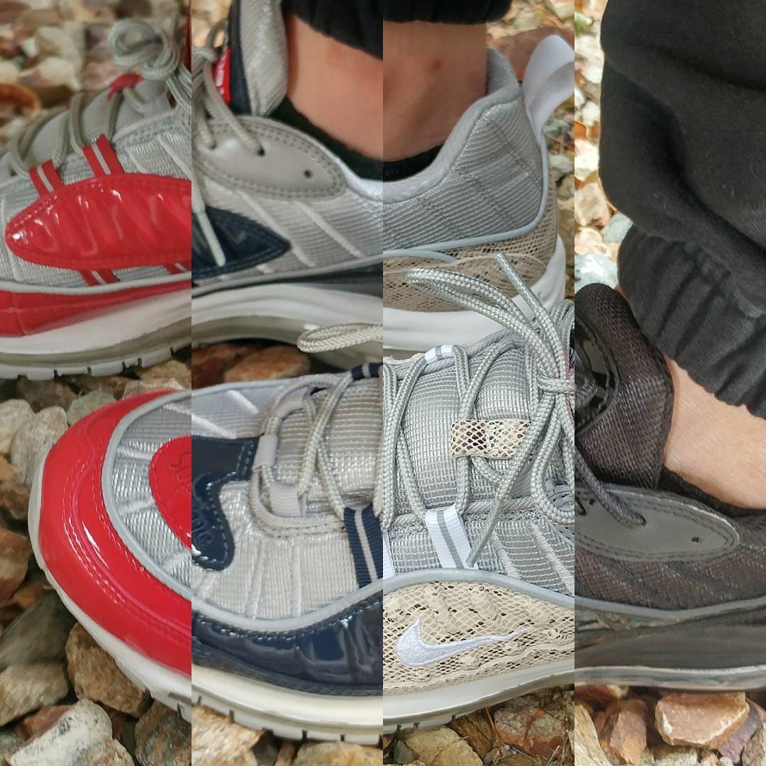 Nike x Supreme Air Max 98 Snakeskin, Nike x Supreme Air Max 98 Varsity Red 착용 스타일