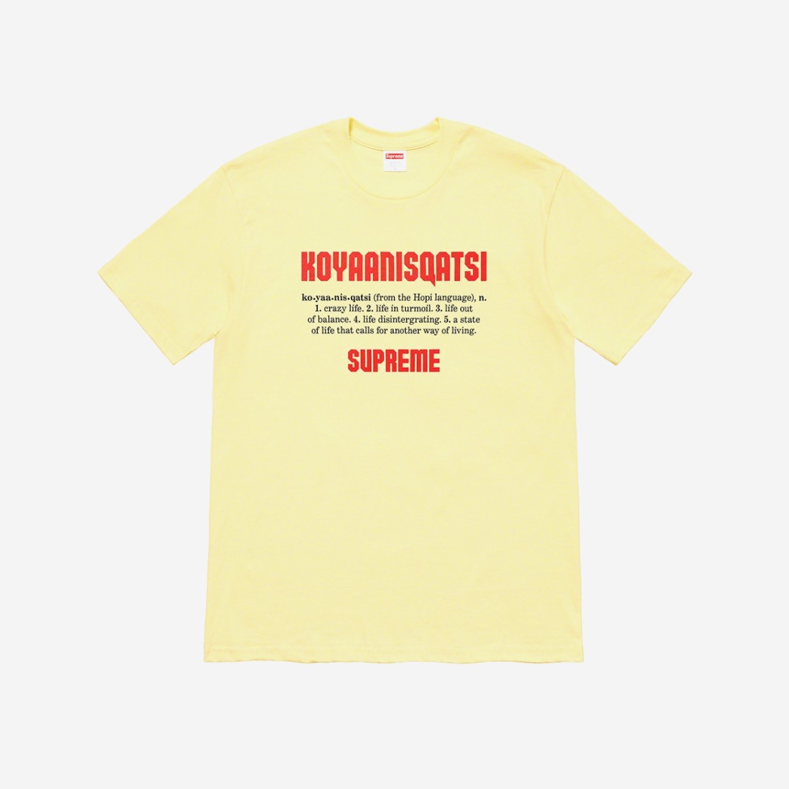 Supreme Koyaanisqatsi T-Shirt Pale Yellow - 20FW 상세 이미지 1