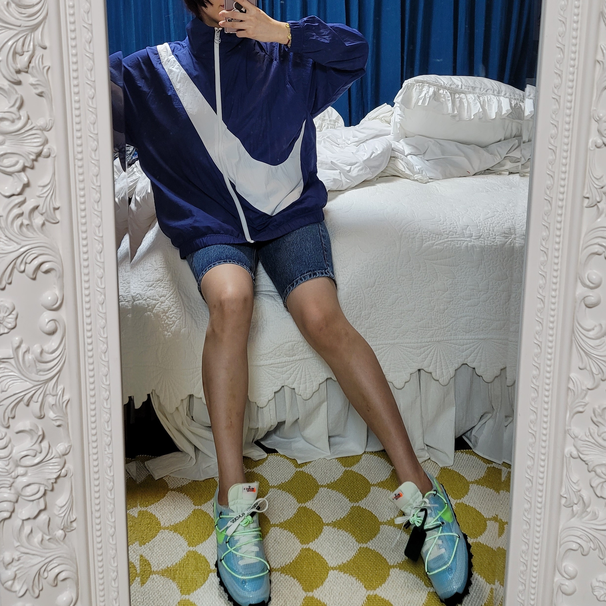 (W) Nike x Off-White Waffle Racer Vivid Sky 착용 스타일