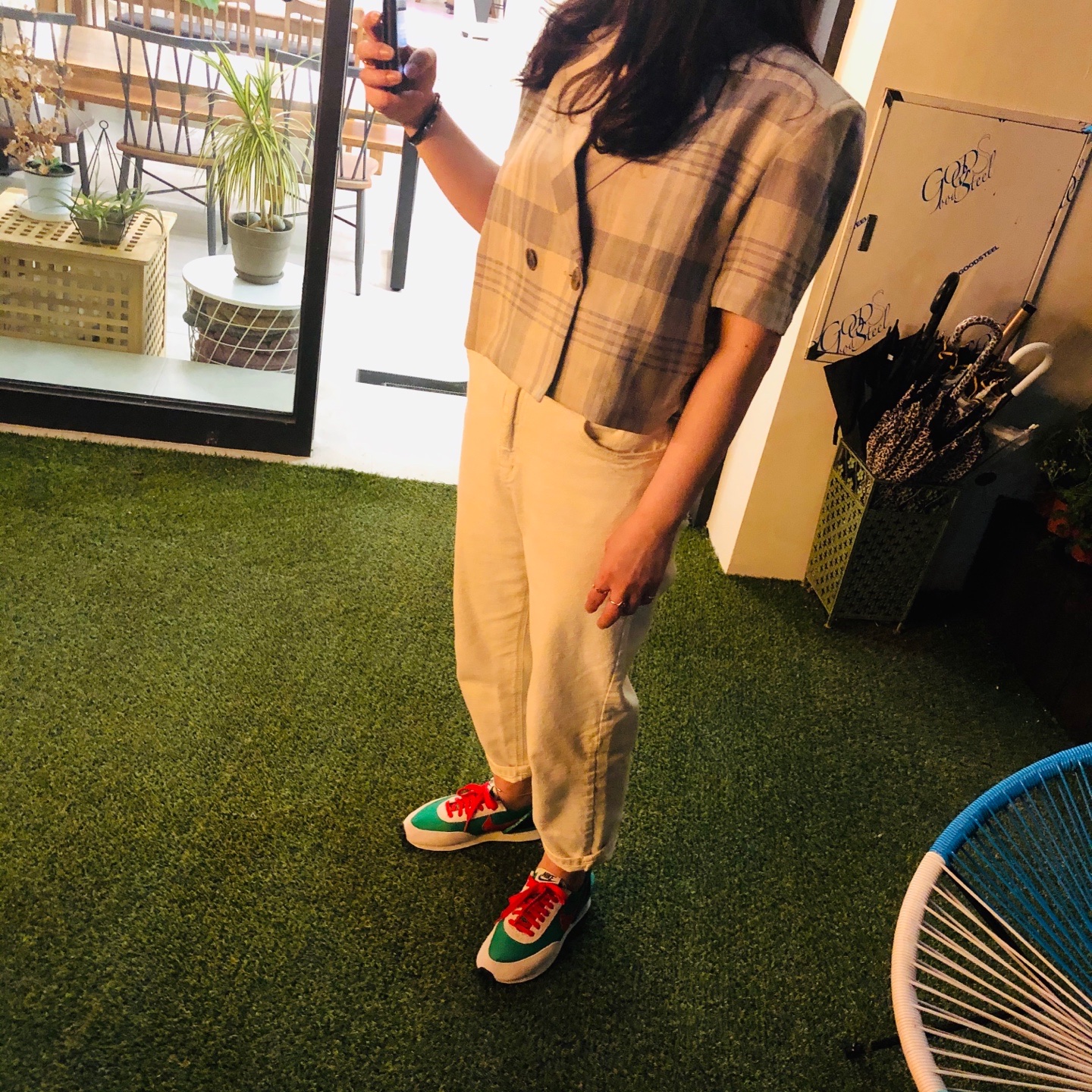 (W) Nike x Undercover Daybreak Lucky Green Red 착용 스타일 - 2