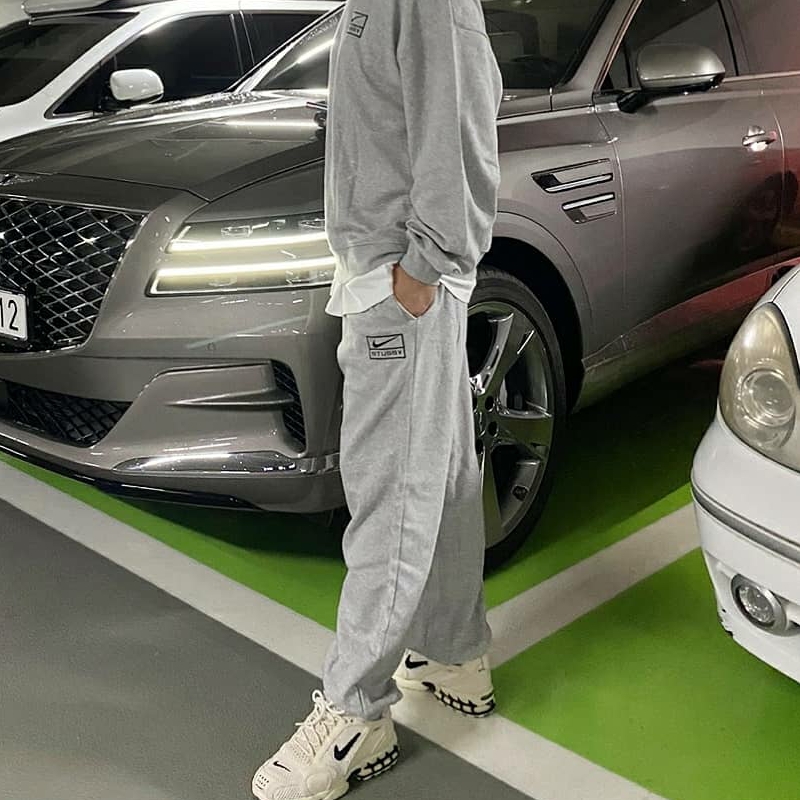 Nike x Stussy NRG BR Fleece Pants Grey, Nike x Stussy NRG BR Crew Fleece Grey 착용 스타일