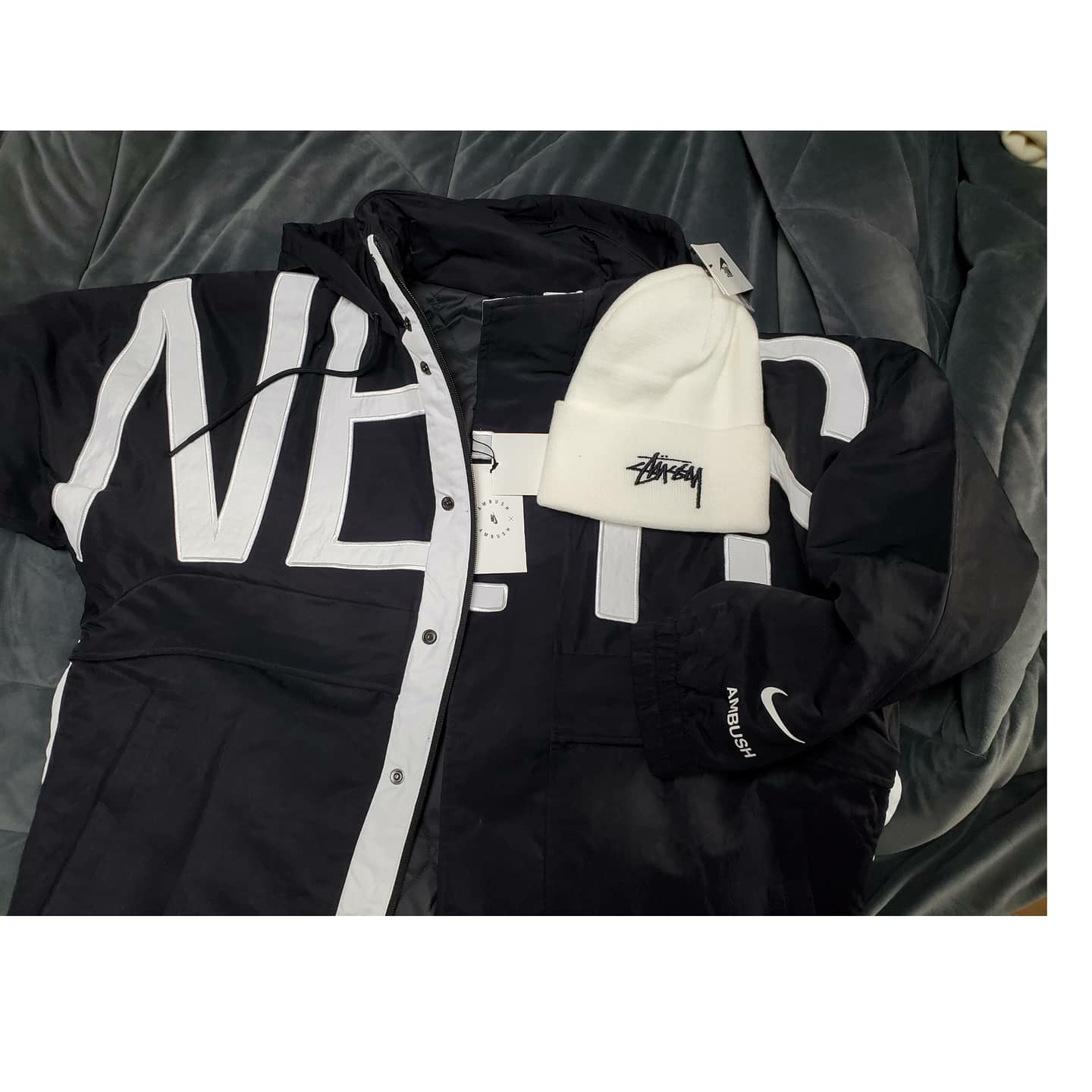 Jordan x Off-White Fleece Pullover Hoodie Sail - Asia, (W) Nike x Ambush NBA Collection Nets Jacket - Asia 착용 스타일 - 4