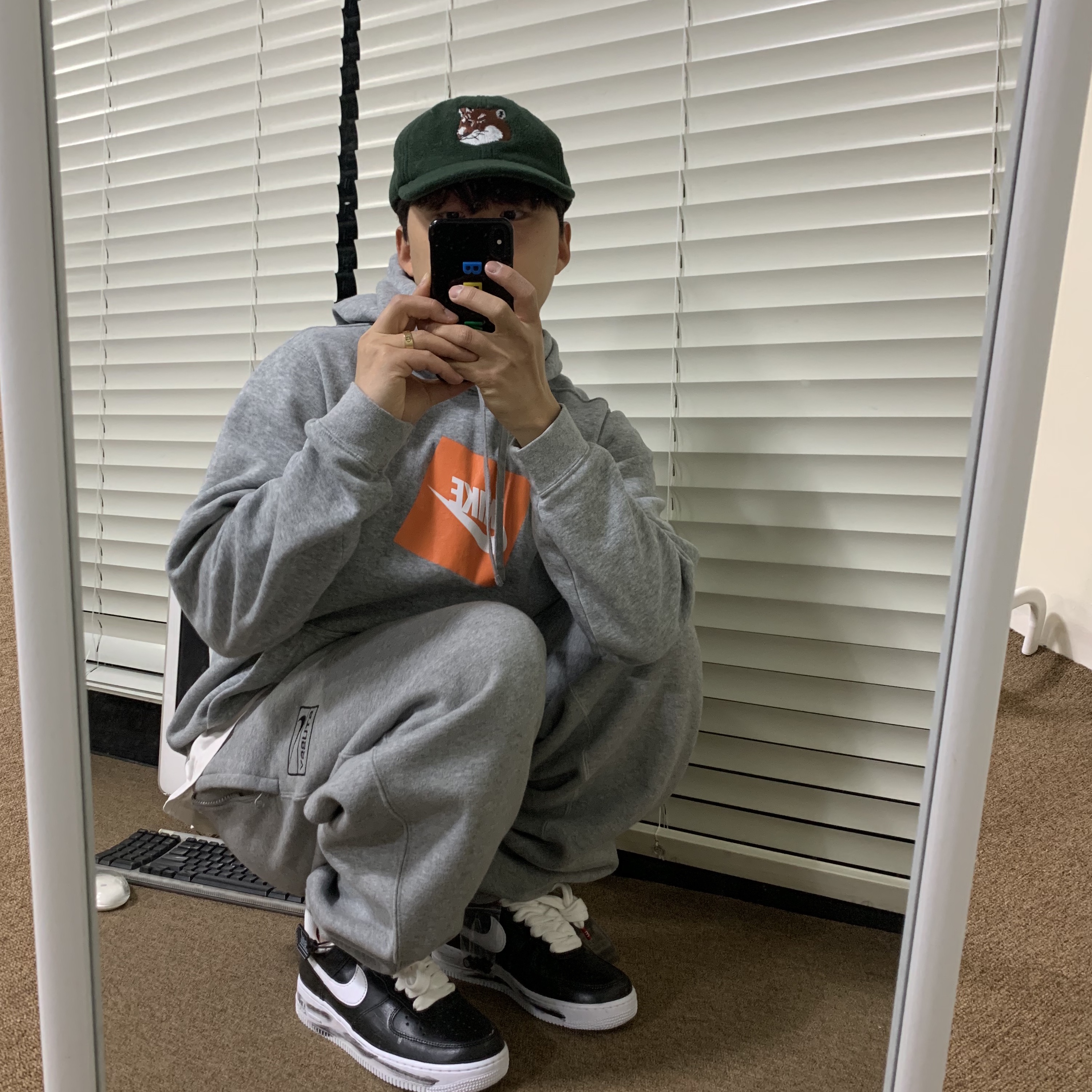 Nike x Peaceminusone Air Force 1 Low Para-Noise, Nike x Stussy NRG BR Fleece Pants Grey 착용 스타일 - 1