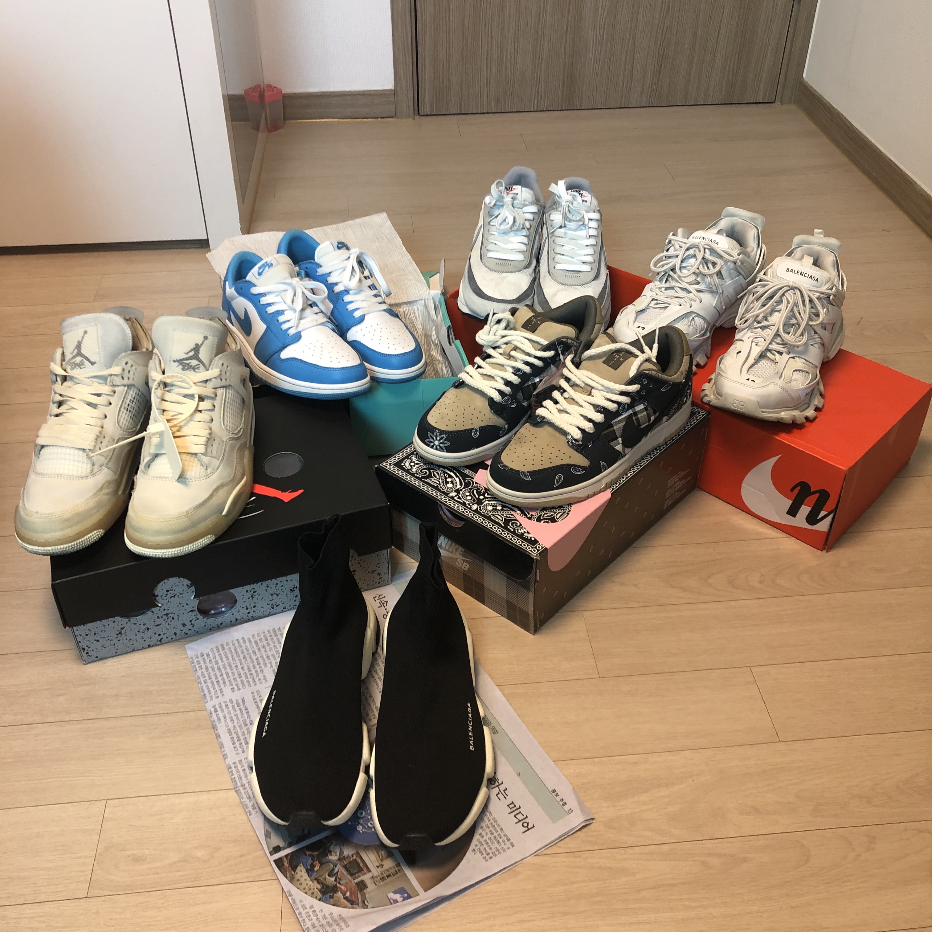 (W) Jordan 4 x Off-White Retro SP Sail, Jordan 1 Low SB UNC μ°©μ© μ€νμΌ - 1