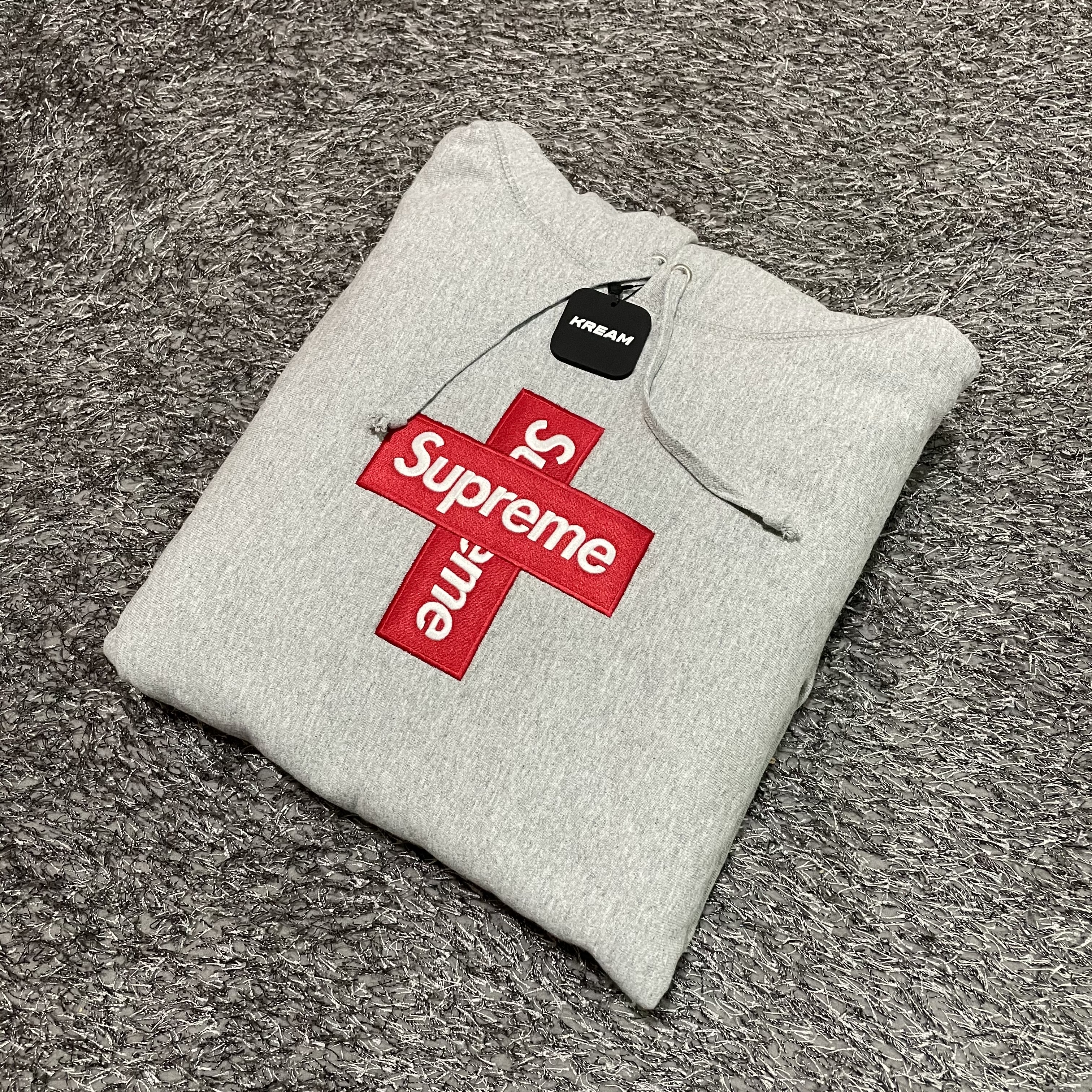 Supreme Cross Box Logo Hooded Sweatshirt Heather Grey - 20FW 착용 스타일