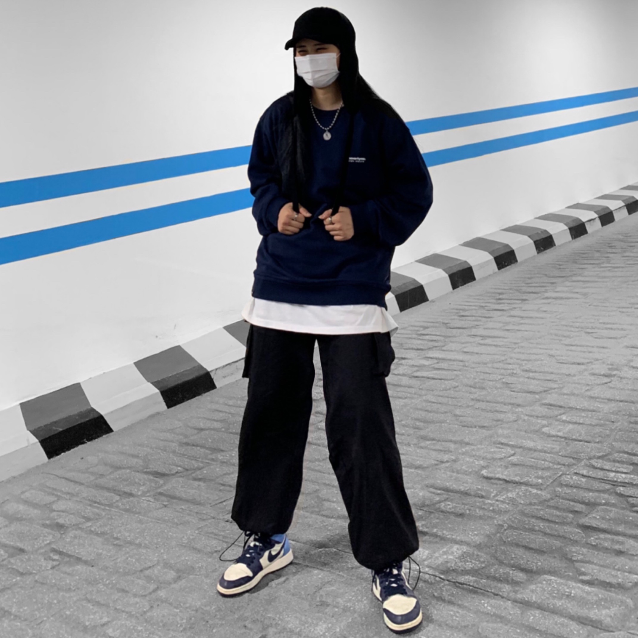 (GS) Jordan 1 Retro High Obsidian UNC 착용 스타일 - 1