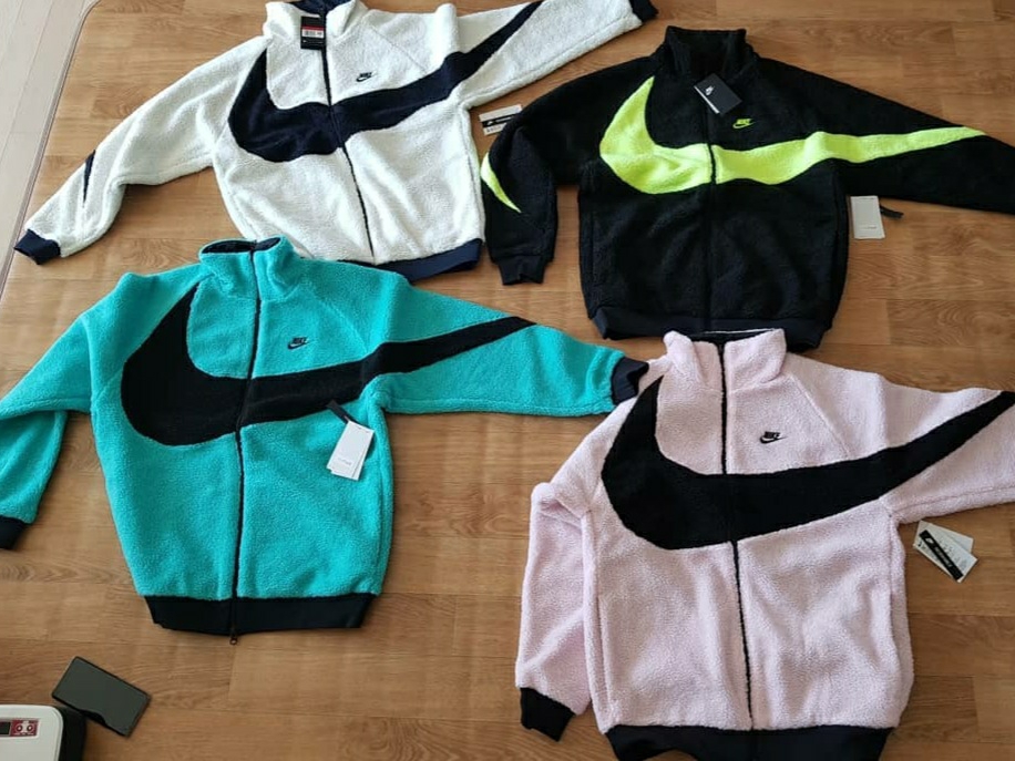 Nike Big Swoosh Full Zip Jacket Black Volt, Nike Big Swoosh Full Zip Jacket White Navy 착용 스타일