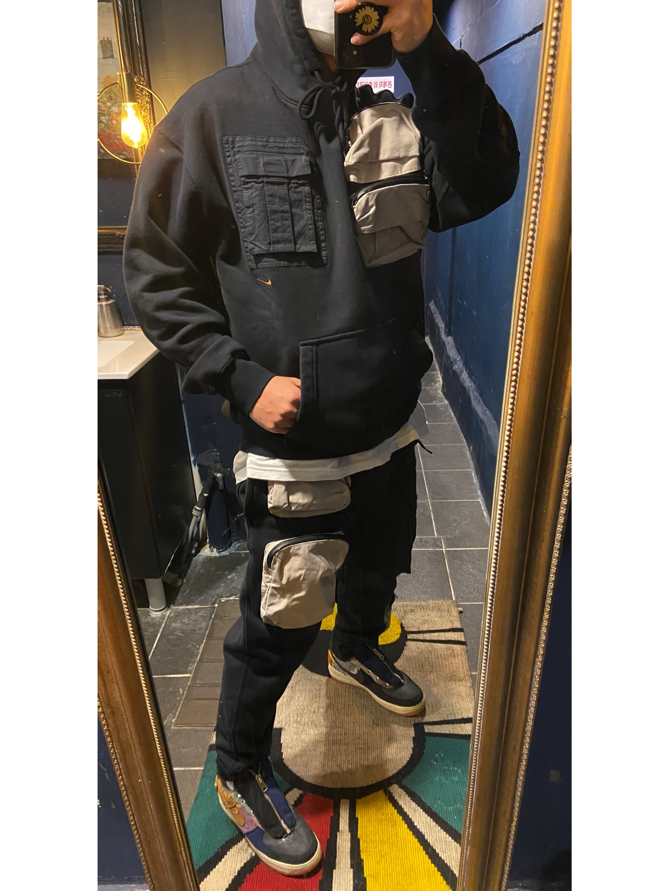 Nike x Travis Scott NRG AG Utility Hoodie Black, Nike x Travis Scott NRG AG Utility Sweatpants Black 착용 스타일