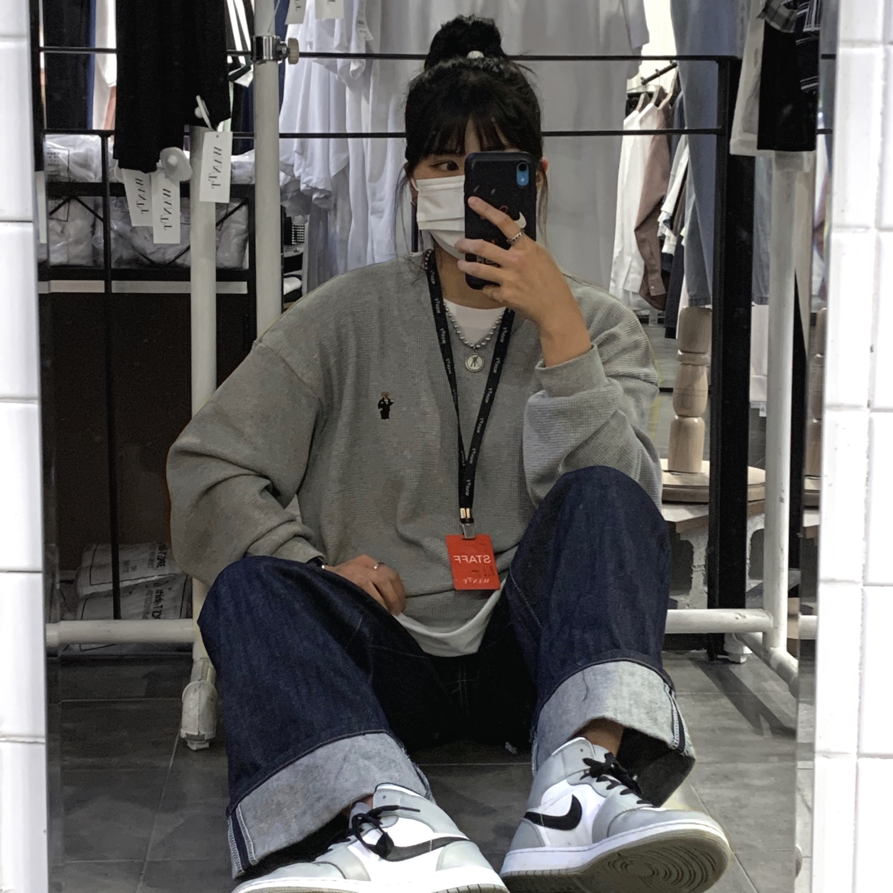 (GS) Jordan 1 Mid Light Smoke Grey 착용 스타일