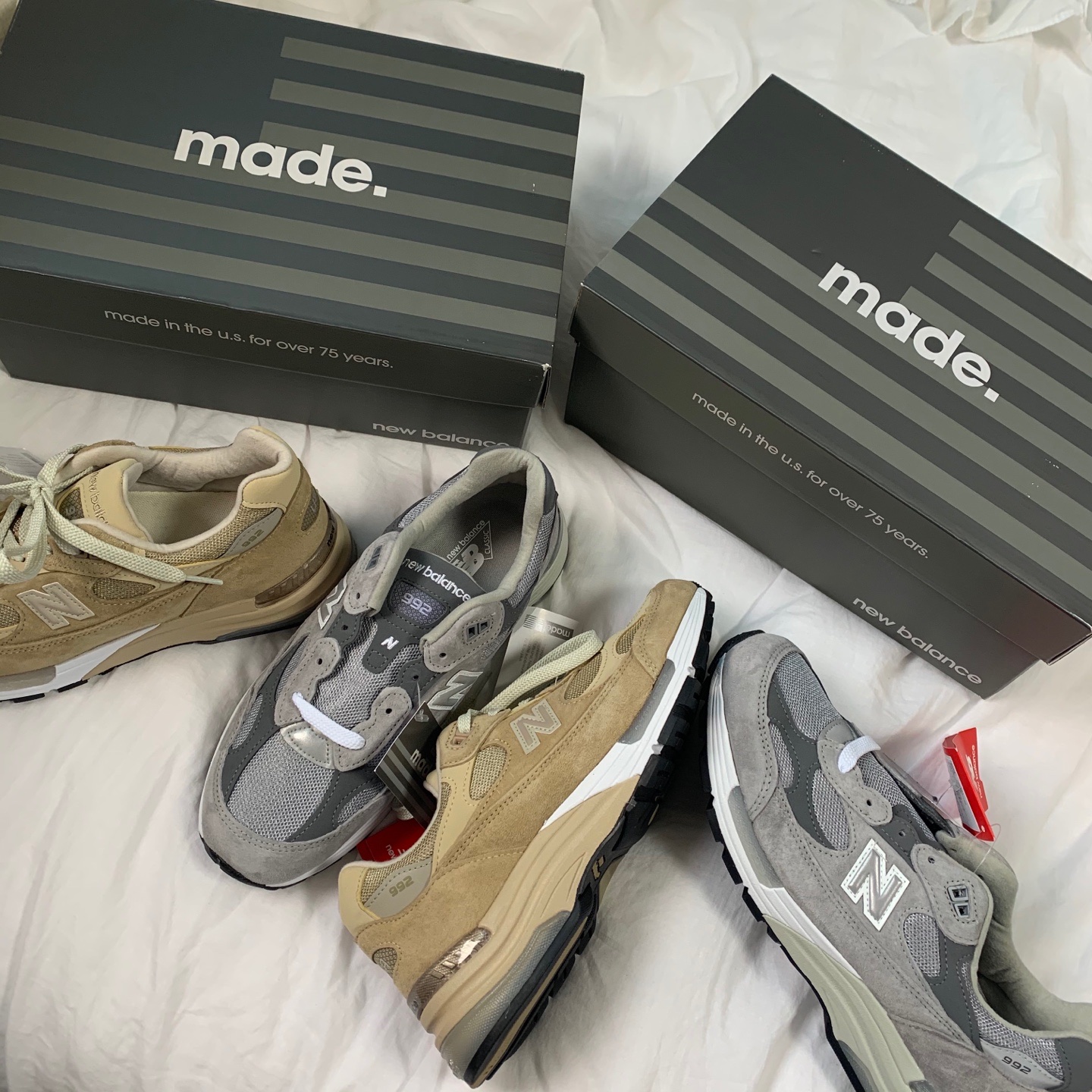 New Balance 992 Made in USA Grey - D Standard, New Balance 992 Made in USA Tan 착용 스타일