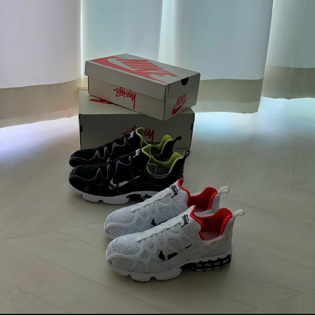 Nike x Stussy Air Zoom Spiridon Kukini White, Nike x Stussy Air Zoom Spiridon Kukini Black 착용 스타일