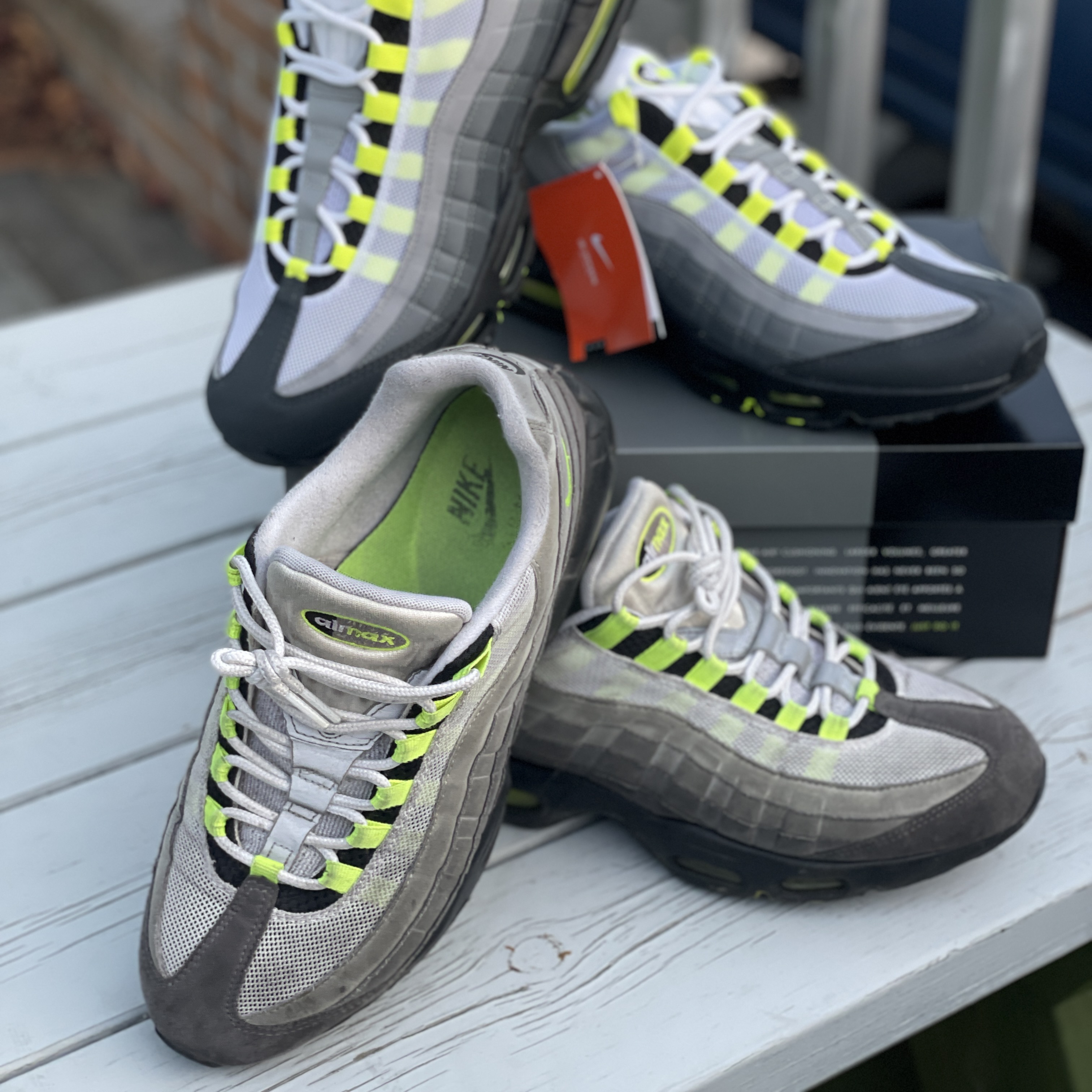 Nike Air Max 95 OG Neon Yellow 2020, Nike Air Max 95 OG Neon 2015 착용 스타일
