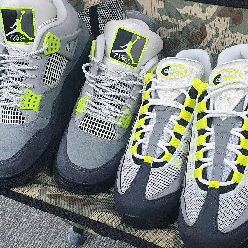 Jordan 4 Retro SE Neon 95, Nike Air Max 95 OG Neon Yellow 2020 착용 스타일