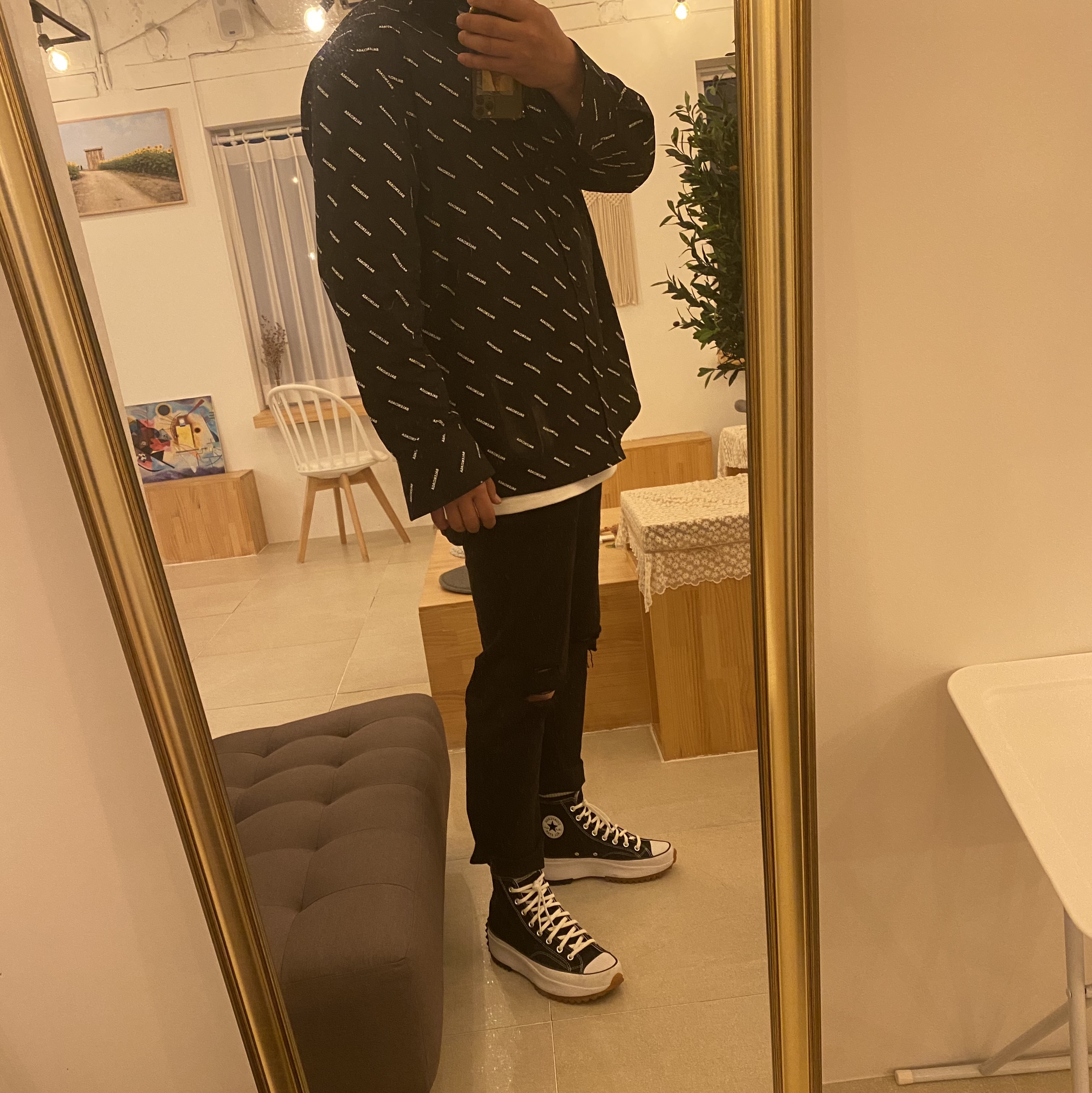 Converse Run Star Hike Hi Black White Gum 착용 스타일 - 1