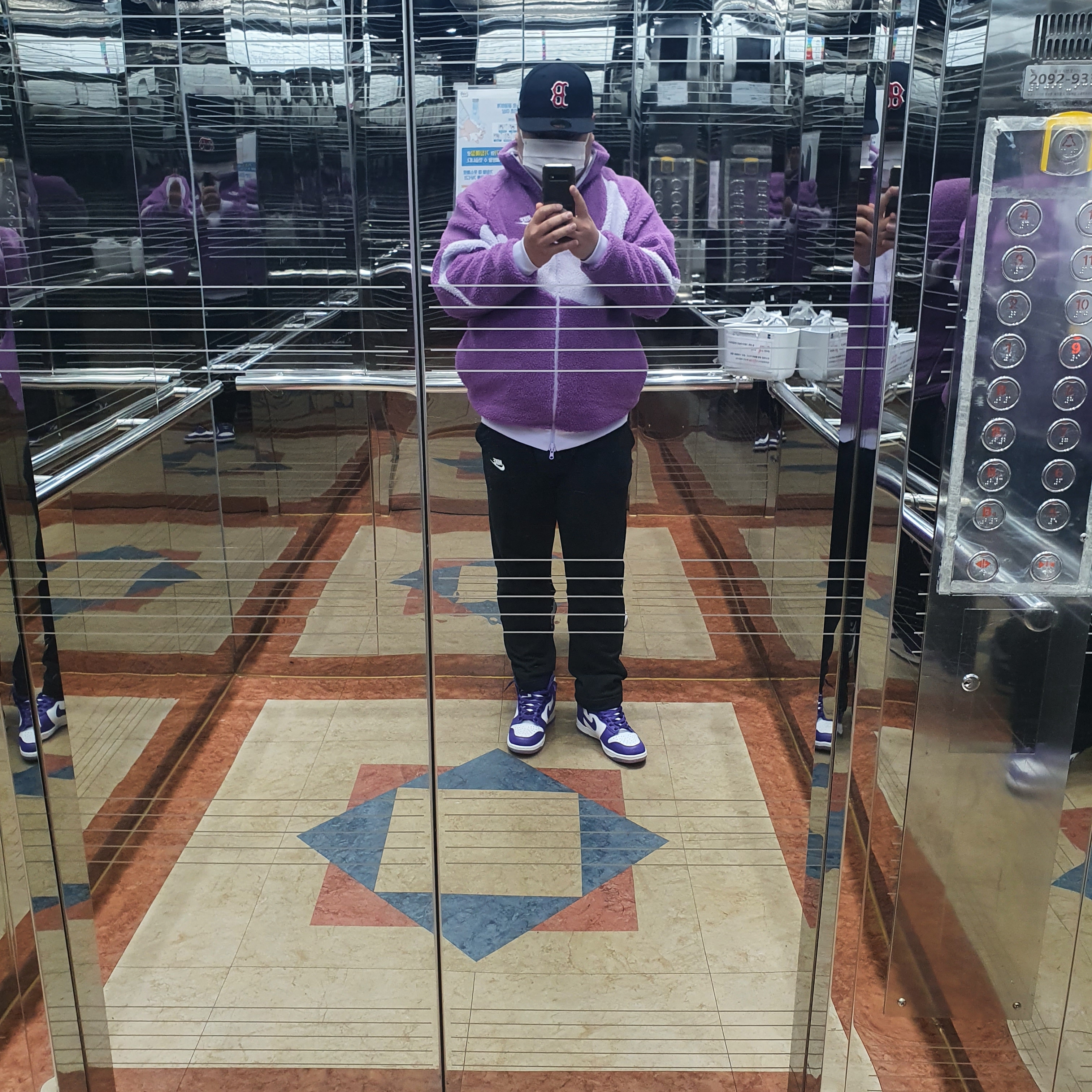 (W) Nike Dunk High SP Varsity Purple, Nike Big Swoosh Full Zip Jacket Purple Violet 착용 스타일