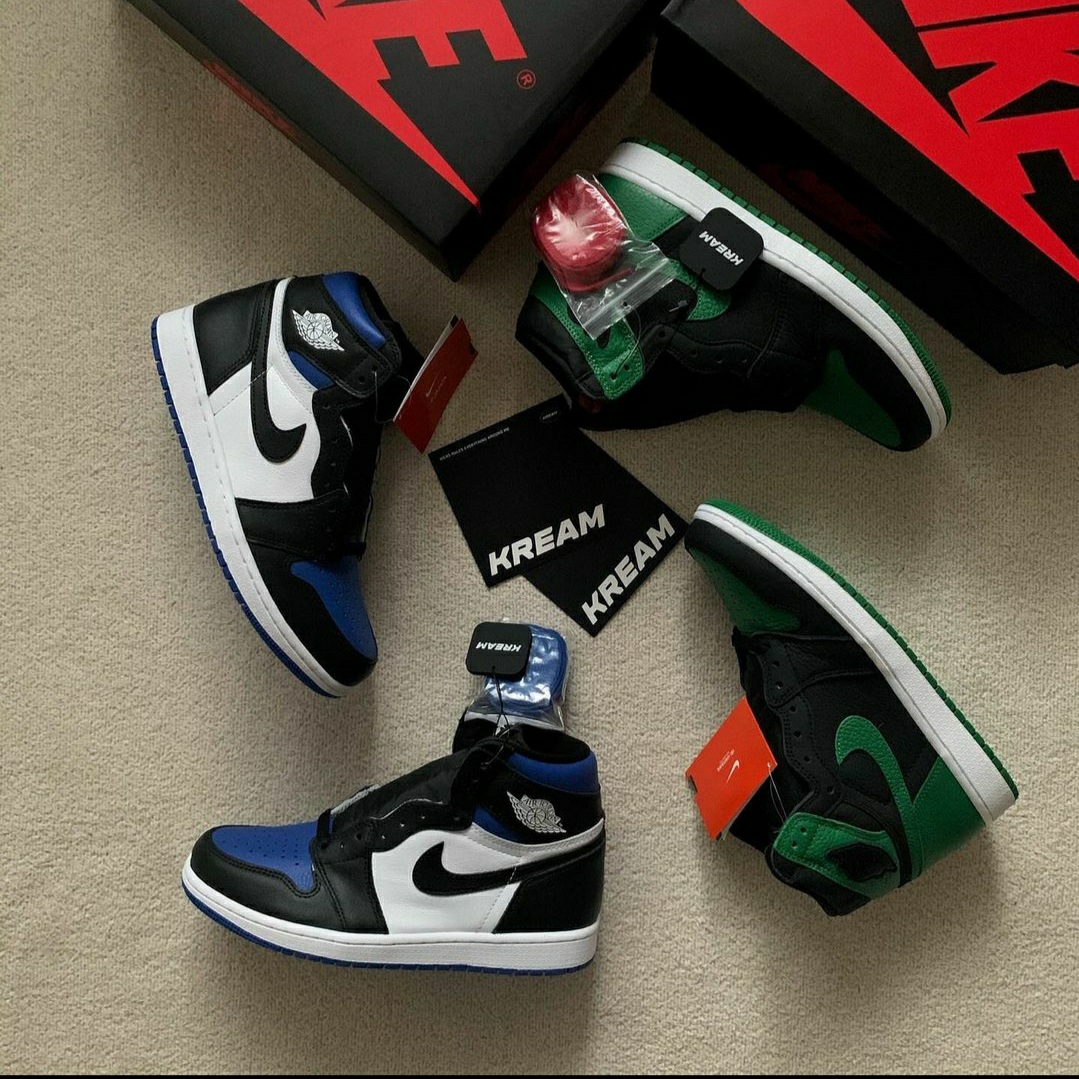 Jordan 1 Retro High OG Royal Toe, Jordan 1 Retro High OG Pine Green Black 착용 스타일