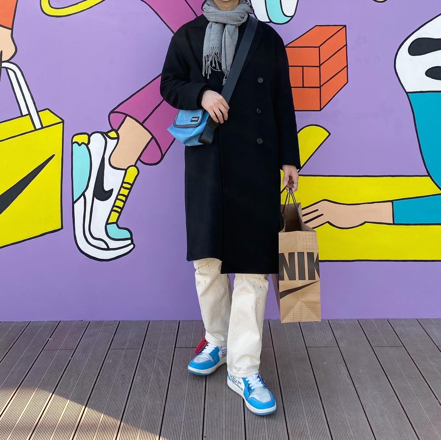 Jordan 1 x Off-White Retro High University Blue 착용 스타일 - 1