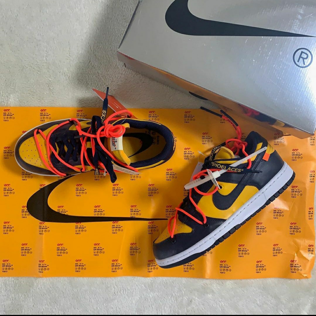 Nike x Off-White Dunk Low University Gold Midnight Navy 착용 스타일
