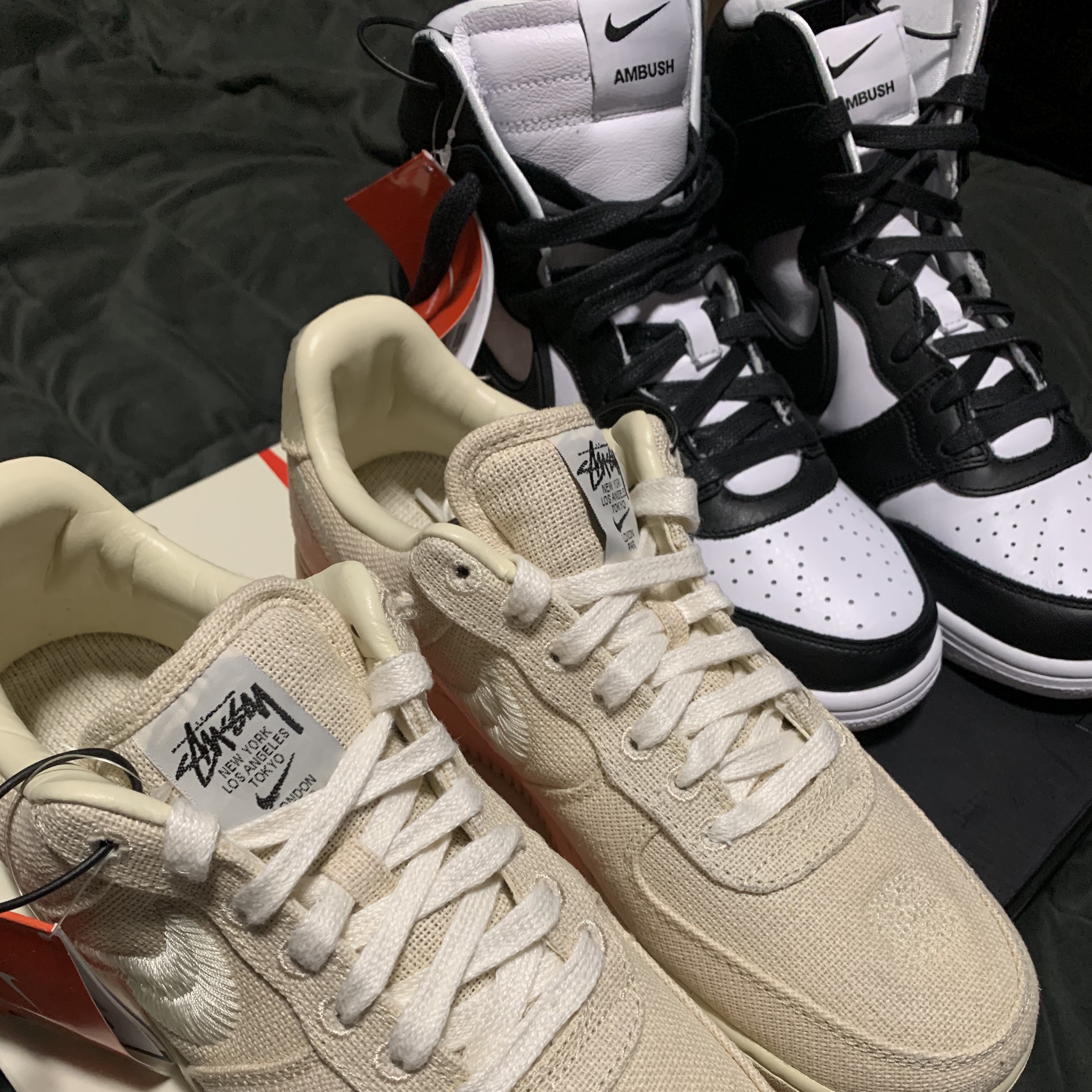 Nike x Ambush Dunk High Black, Nike x Stussy Air Force 1 Low Fossil 착용 스타일