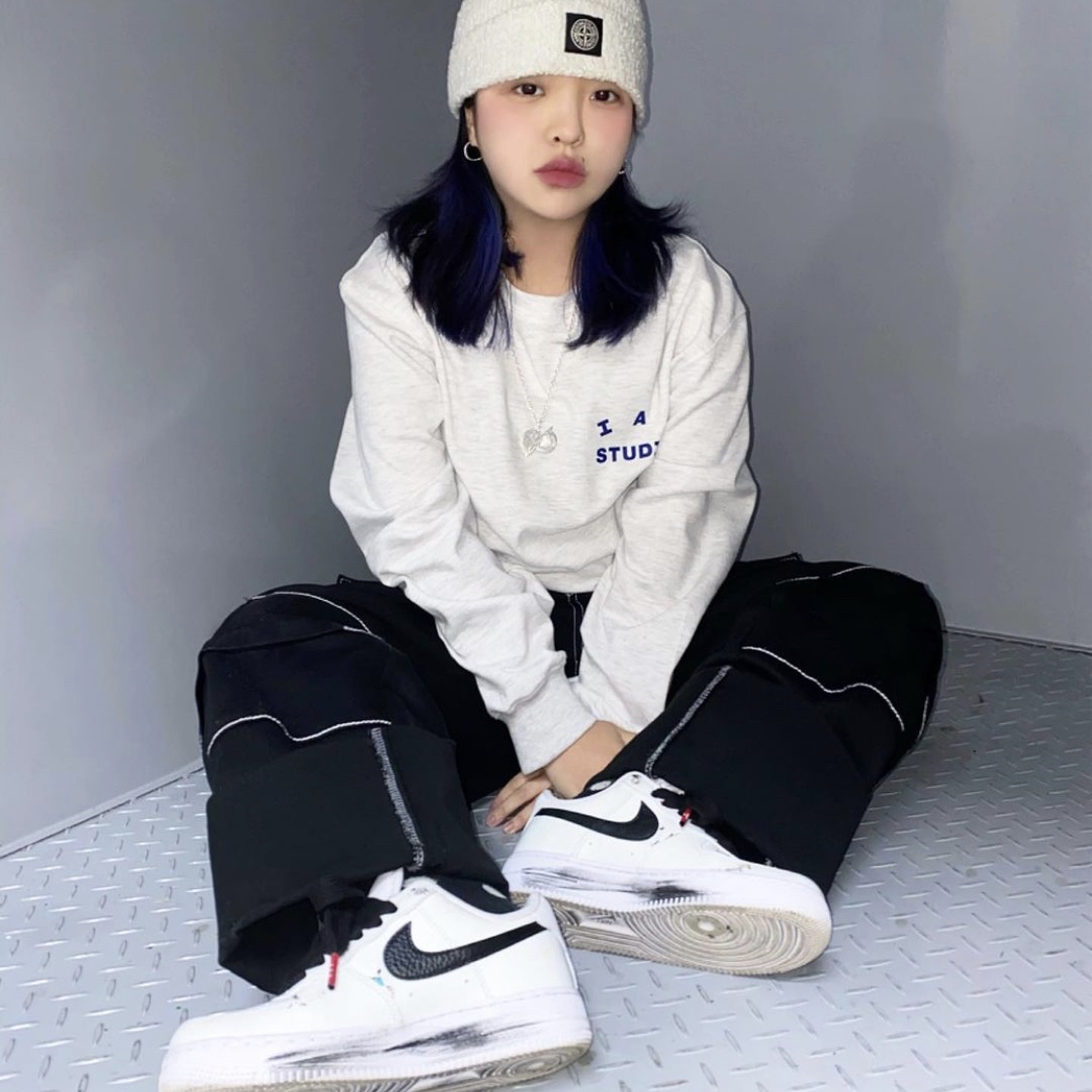 Nike x Peaceminusone Air Force 1 Low Para-Noise 2.0, IAB Studio Long Sleeve Light Gray 착용 스타일