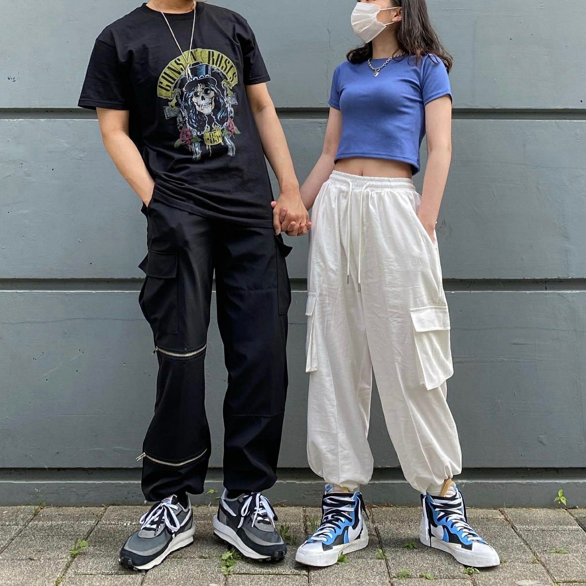 Nike x Sacai LDWaffle Black, Nike x Sacai Blazer Mid White Black Legend Blue 착용 스타일