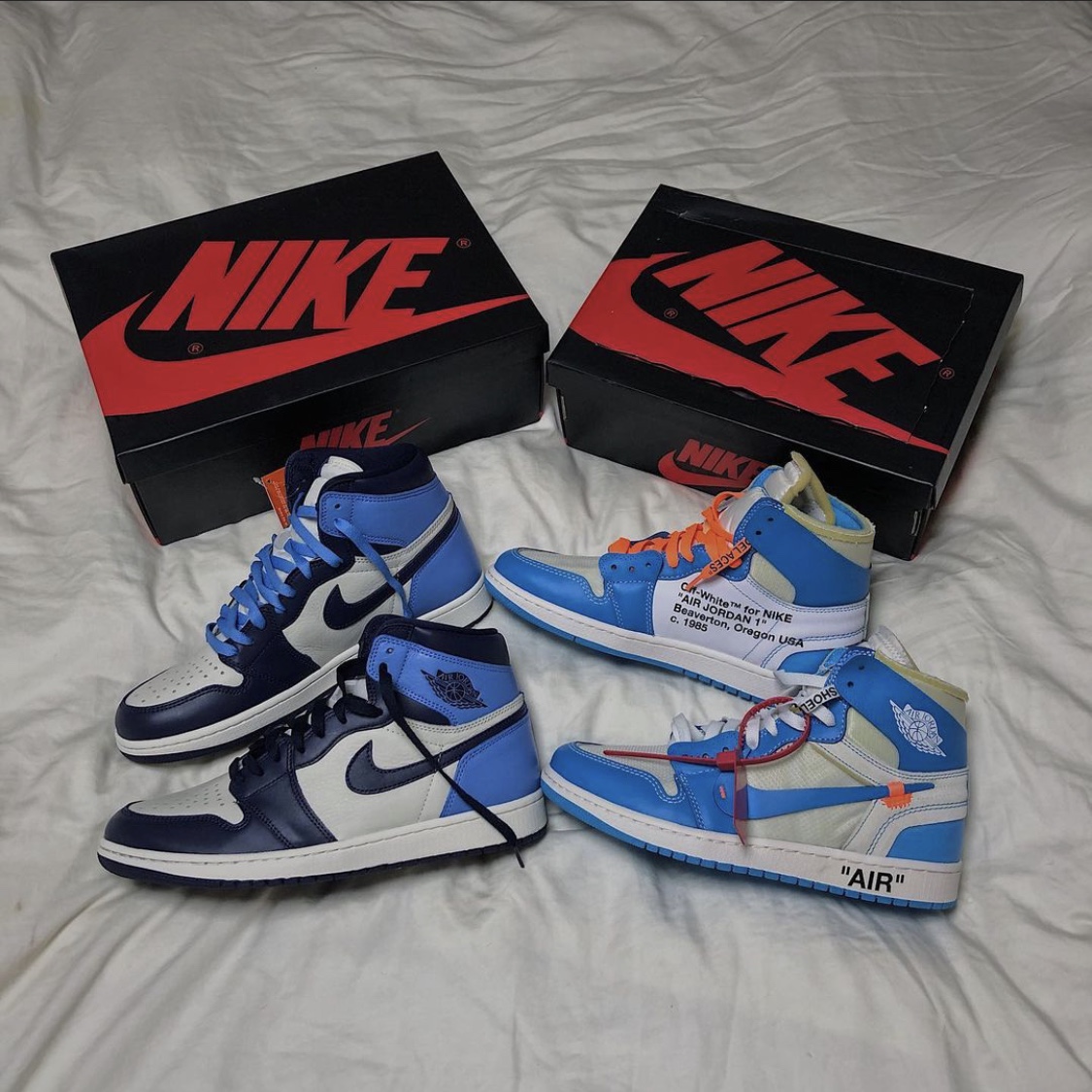 Jordan 1 x Off-White Retro High University Blue, Jordan 1 Retro High Obsidian UNC 착용 스타일 - 1