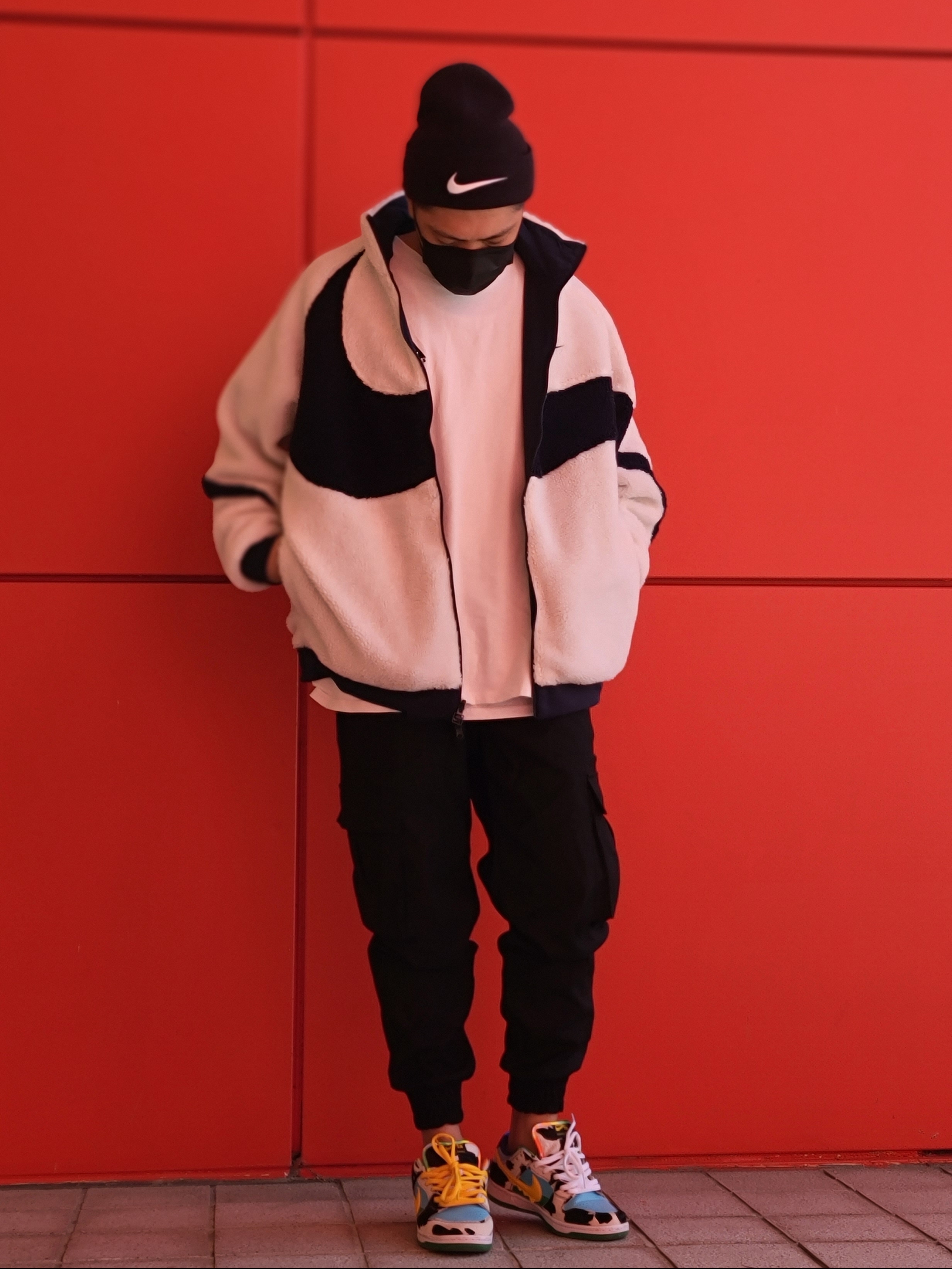 Nike x Stussy Cuff Beanie, Nike Big Swoosh Full Zip Jacket White Navy 착용 스타일