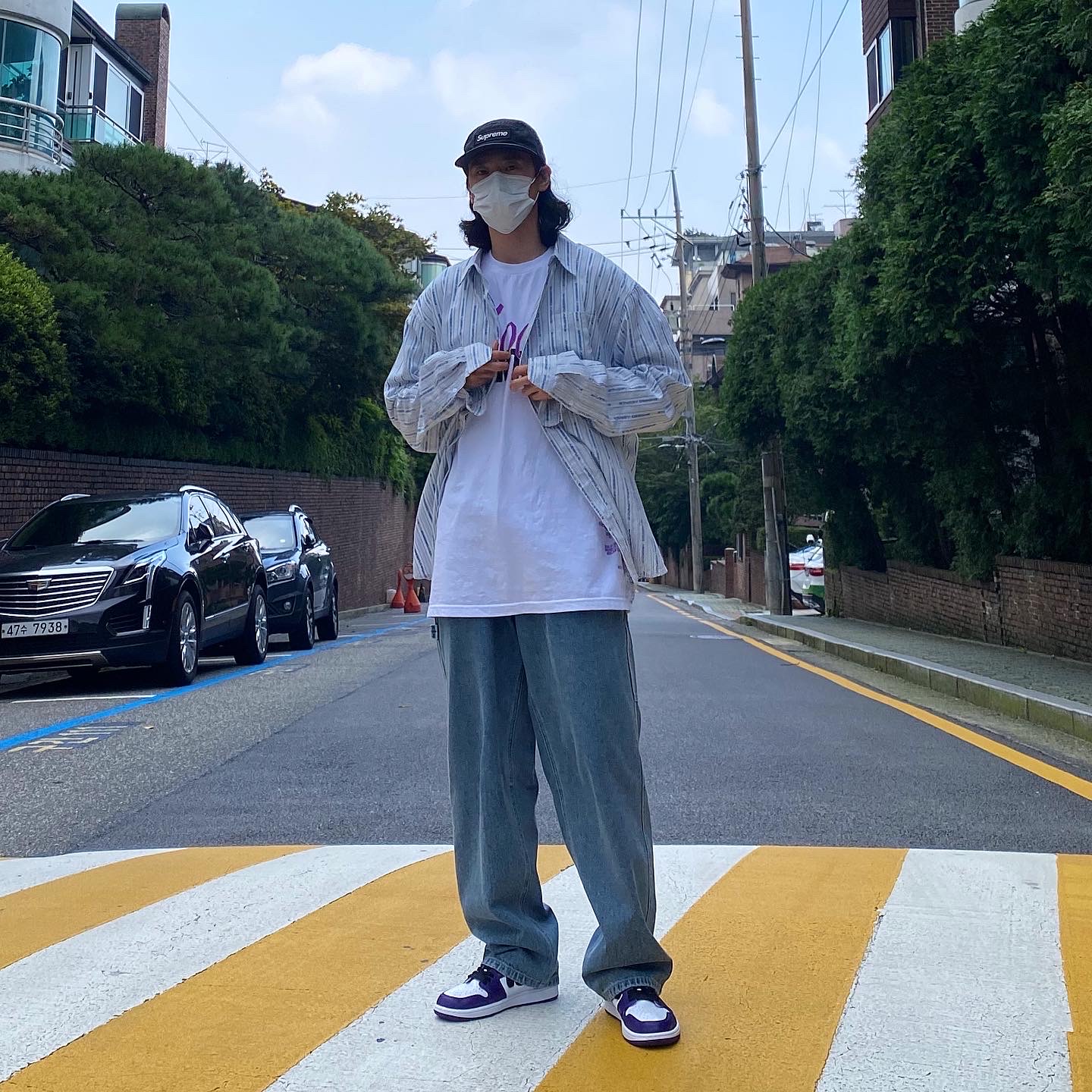 Jordan 1 Retro High OG Court Purple 2020, Supreme Dry Wax Cotton Camp Cap Black - 20FW 착용 스타일 - 1
