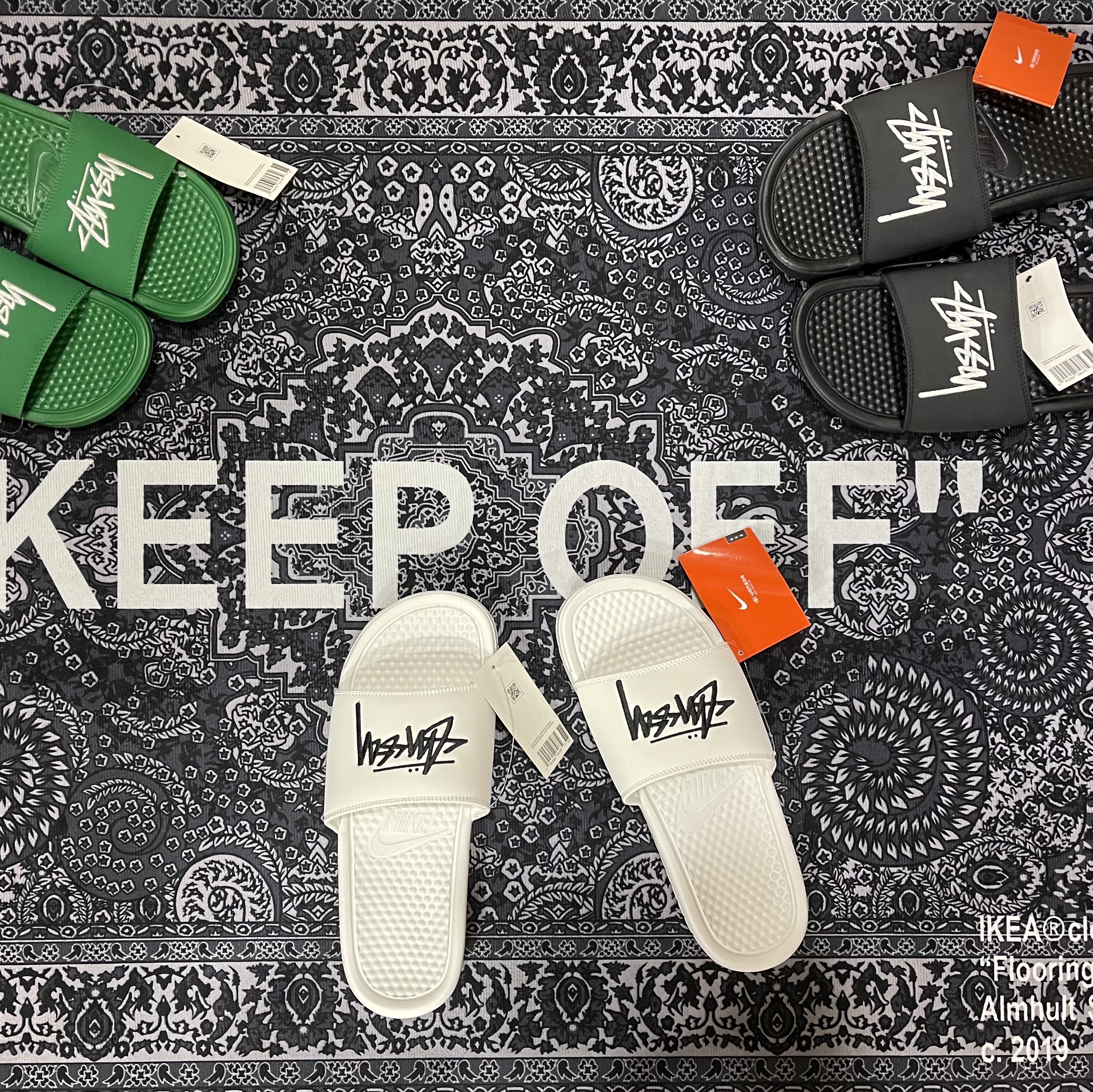 Nike x Stussy Benassi Slide Black, Nike x Stussy Benassi Slide Sail 착용 스타일