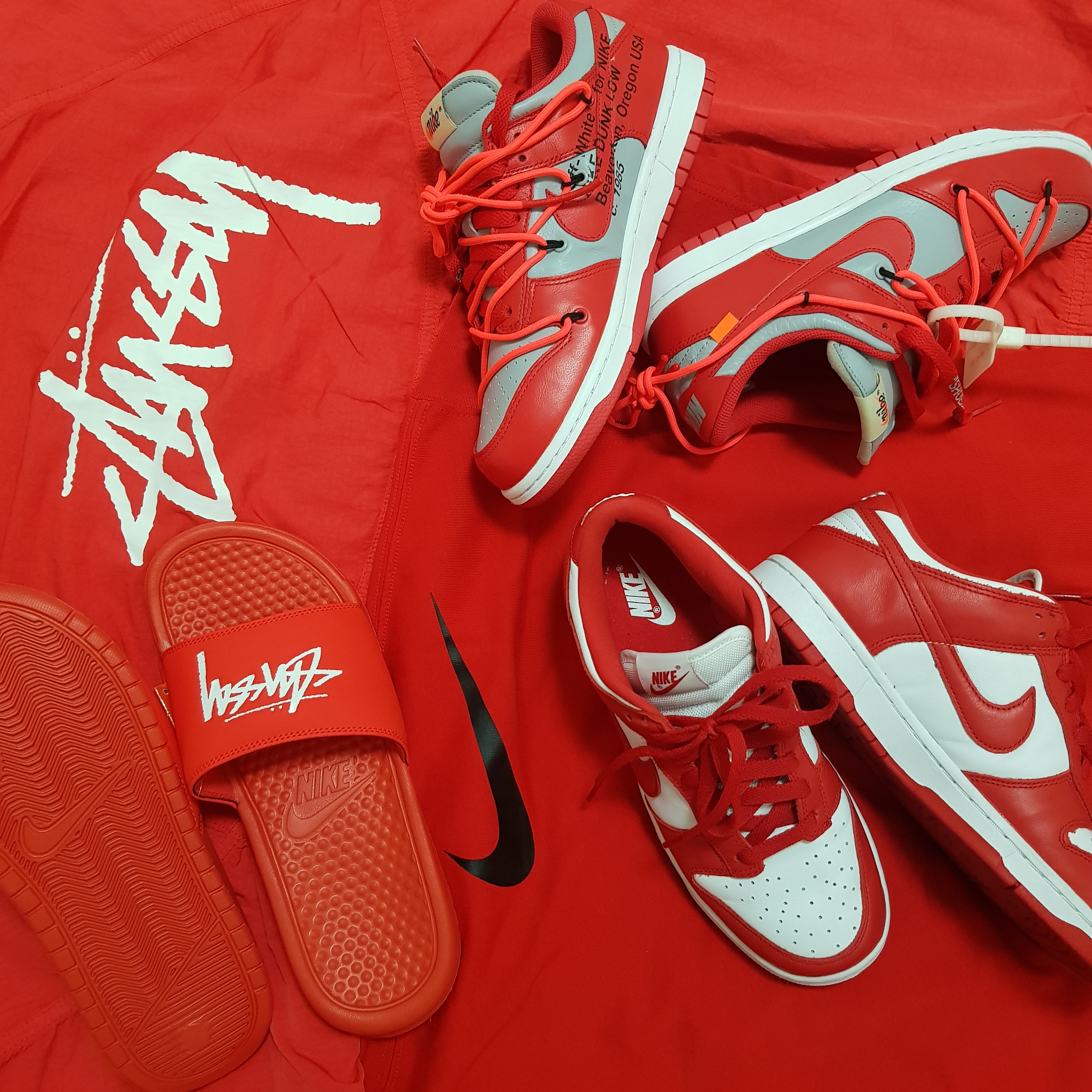 Nike x Off-White Dunk Low University Red, Nike Dunk Low SP University Red 2020 착용 스타일