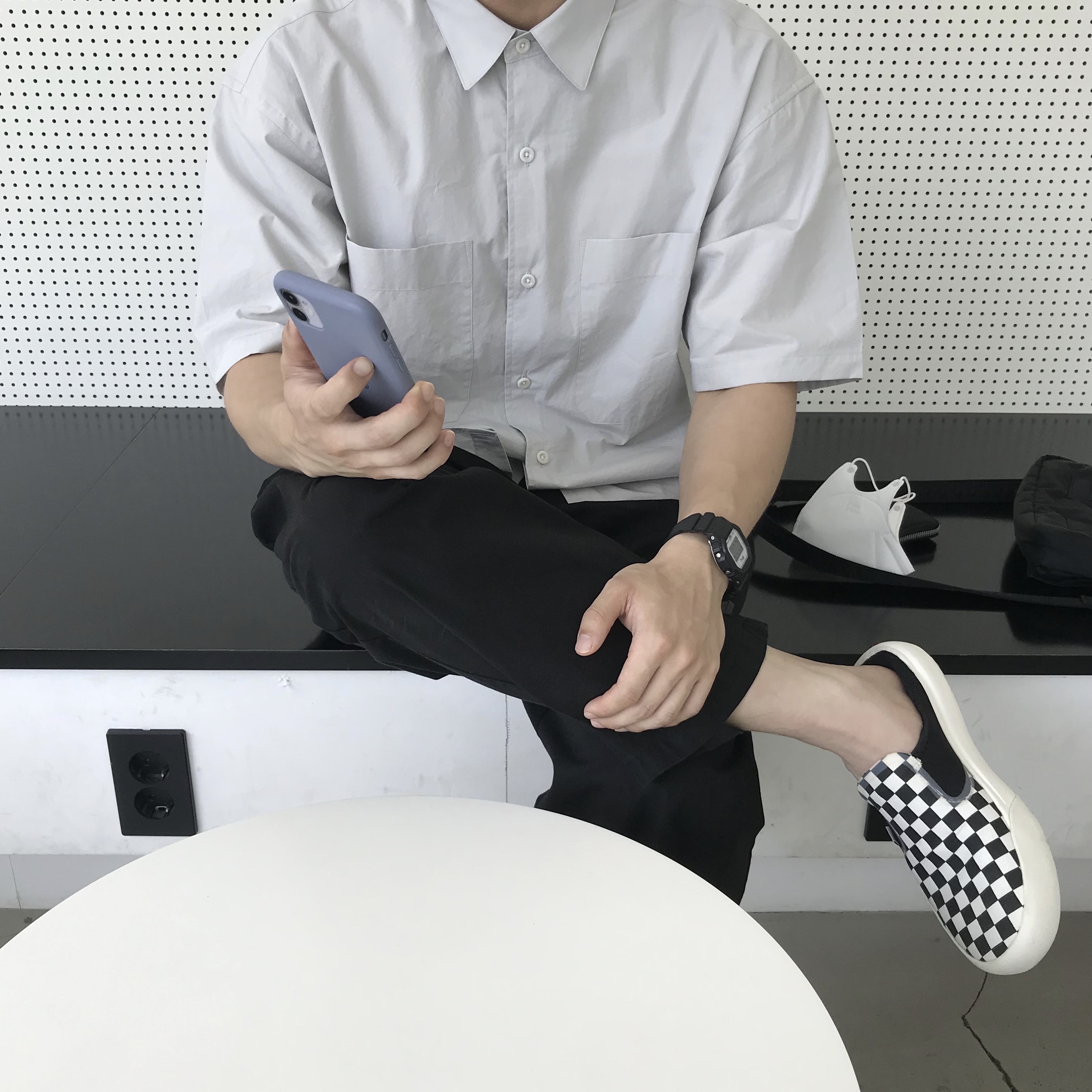 Vans Checkerboard Comfycush One Black 착용 스타일