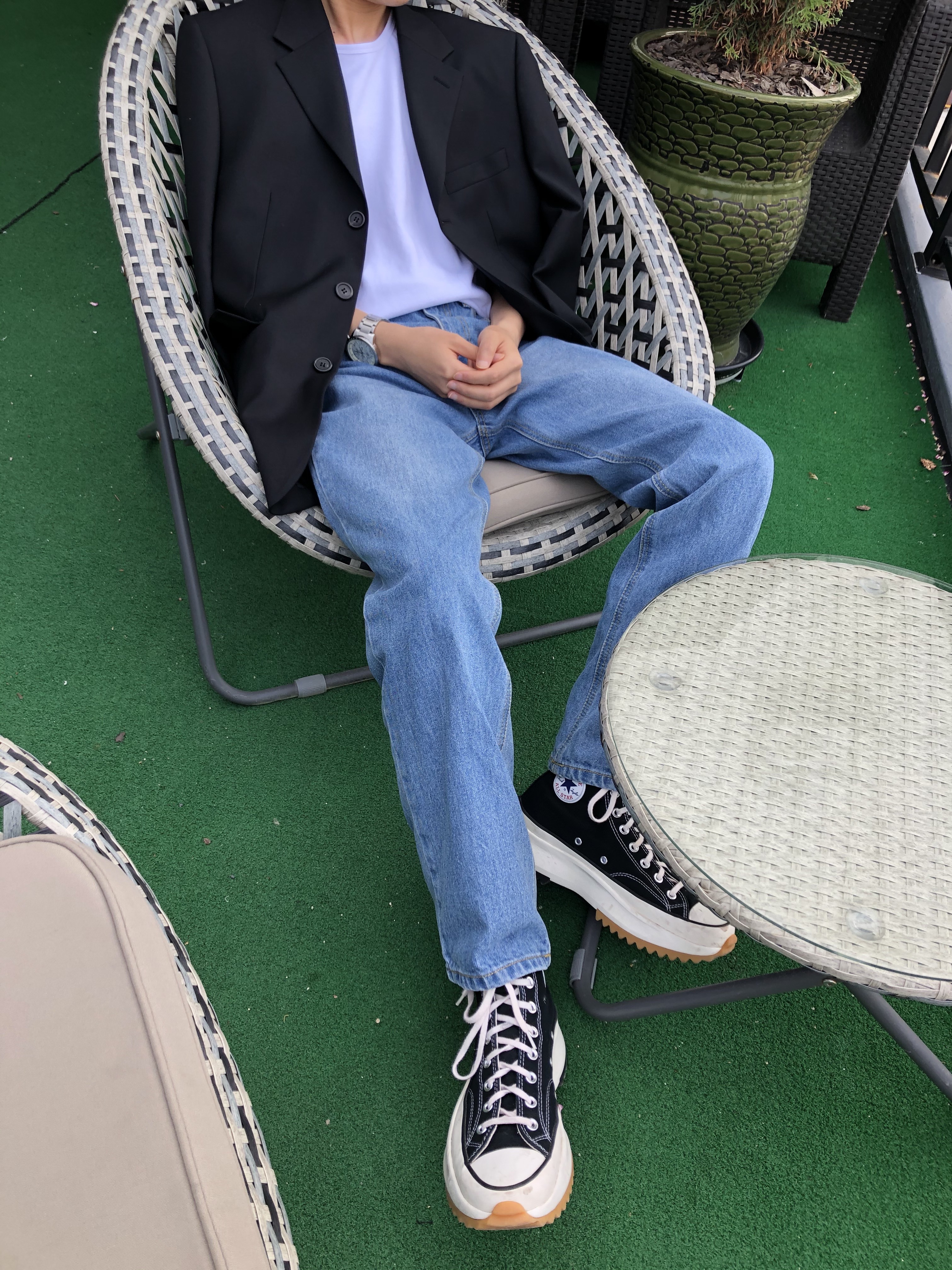 Converse x JW Anderson Run Star Hike Hi Black 착용 스타일