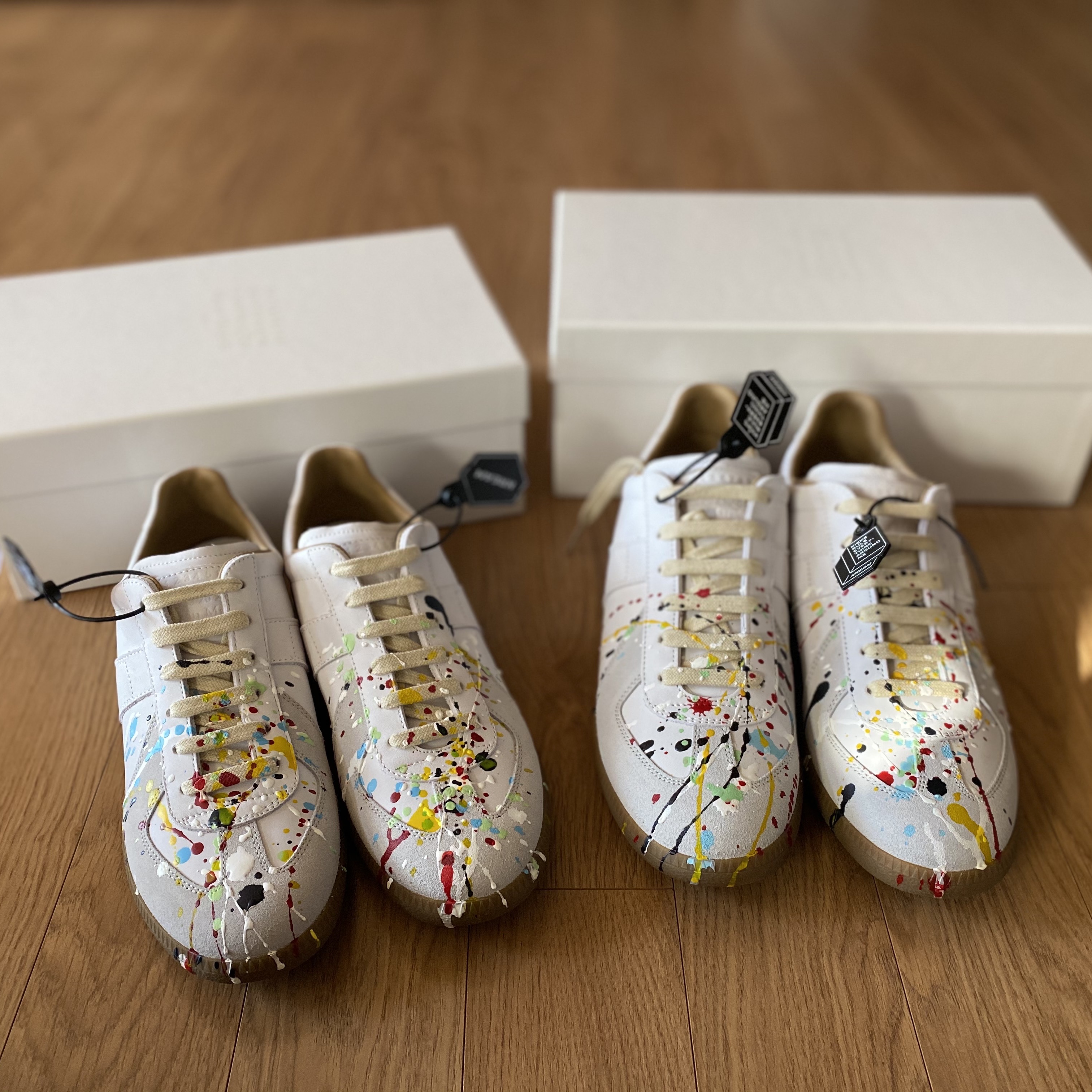 Maison Margiela Replica Paint Drop Sneakers, (W) Maison Margiela Replica Paint Drop Sneakers Grey 착용 스타일