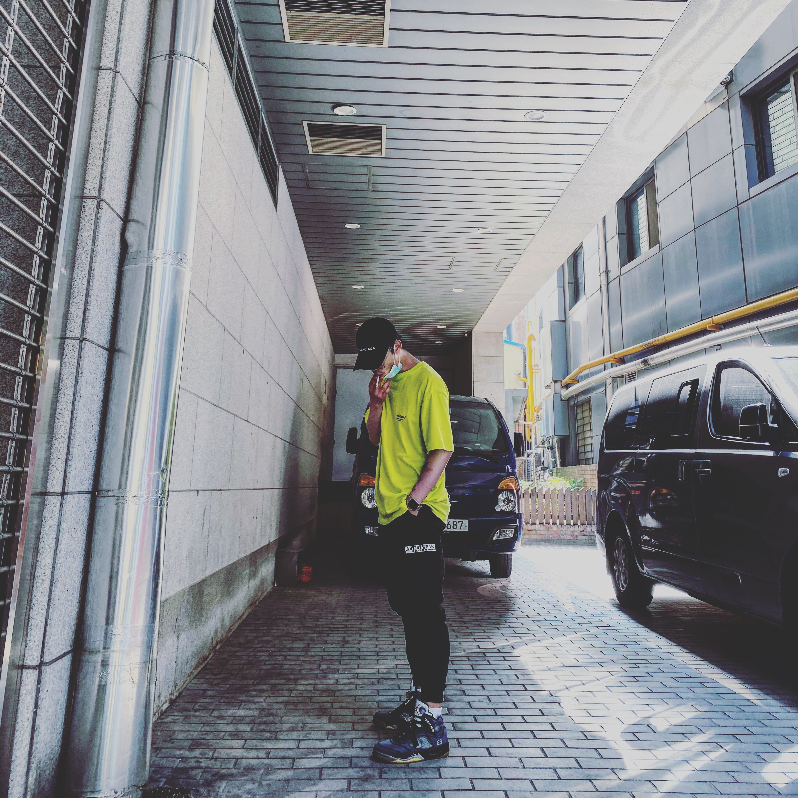 Jordan 5 x Off-White Retro SP Black Muslin 착용 스타일