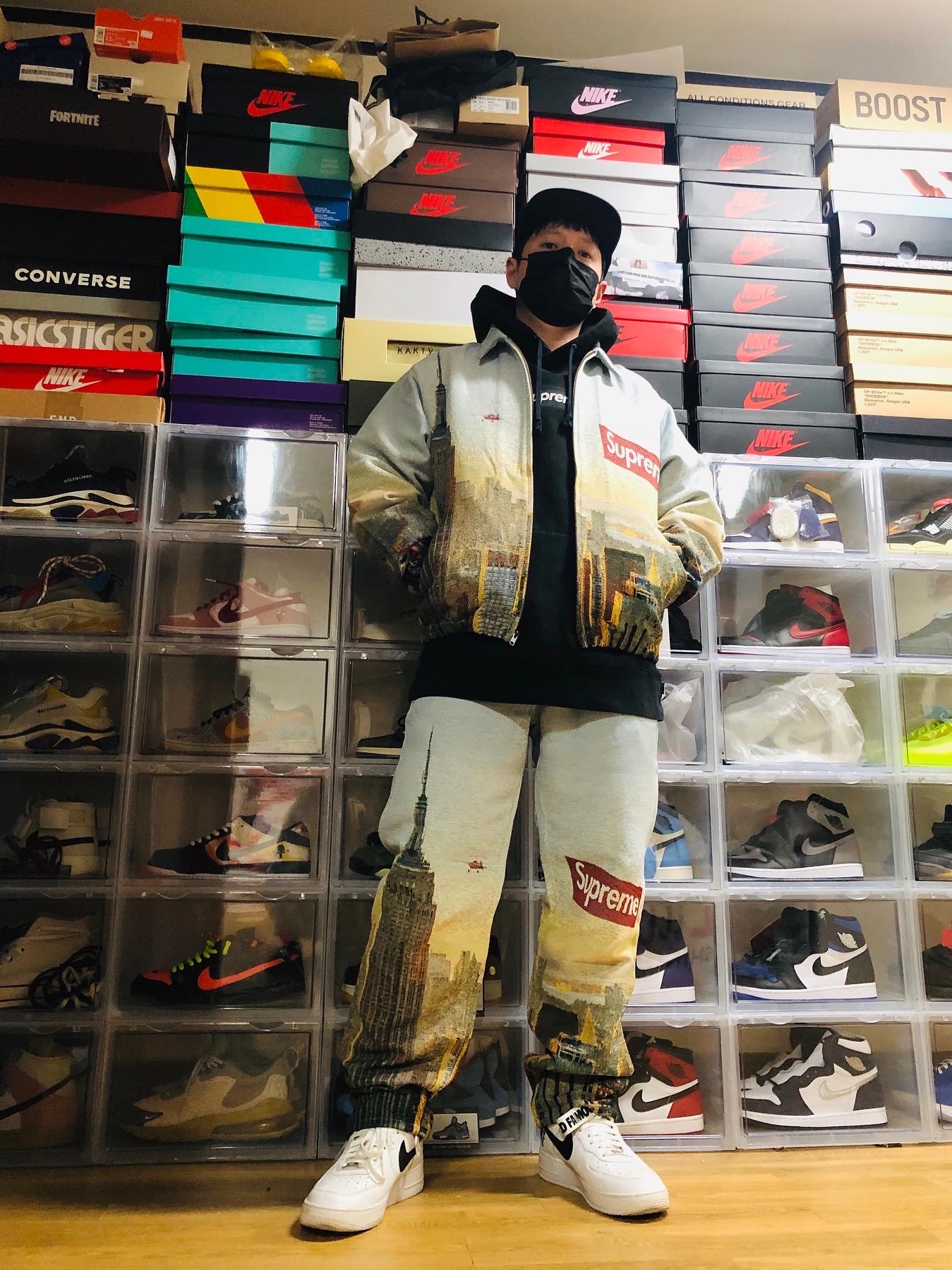 Supreme Aerial Tapestry Harrington Jacket - 20FW, Supreme Aerial Tapestry Regular Jean - 20FW 착용 스타일
