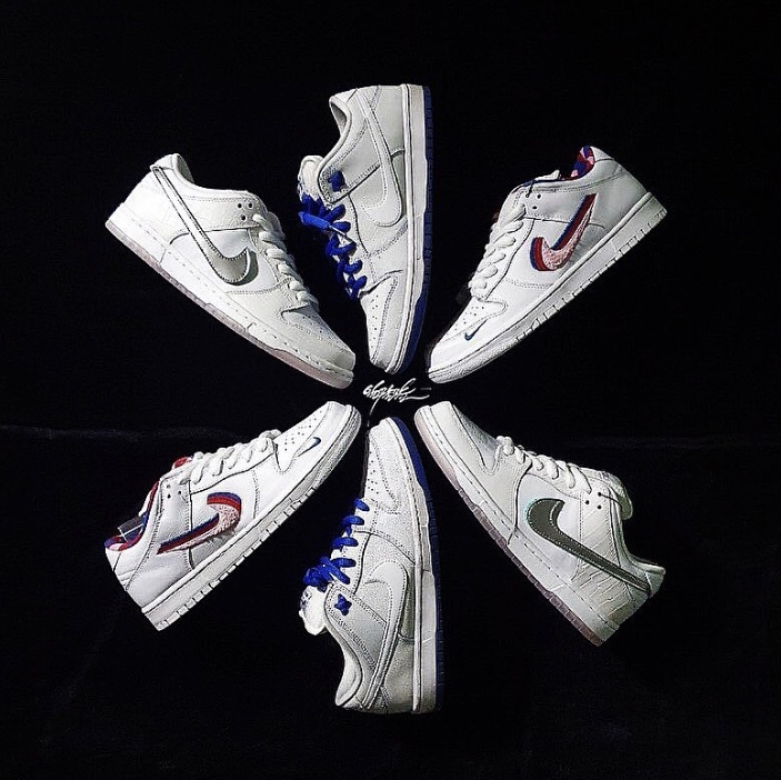 Nike x Diamond Supply Co. SB Dunk Low White Diamond, Nike SB Dunk Low Premium White Game Royal 착용 스타일