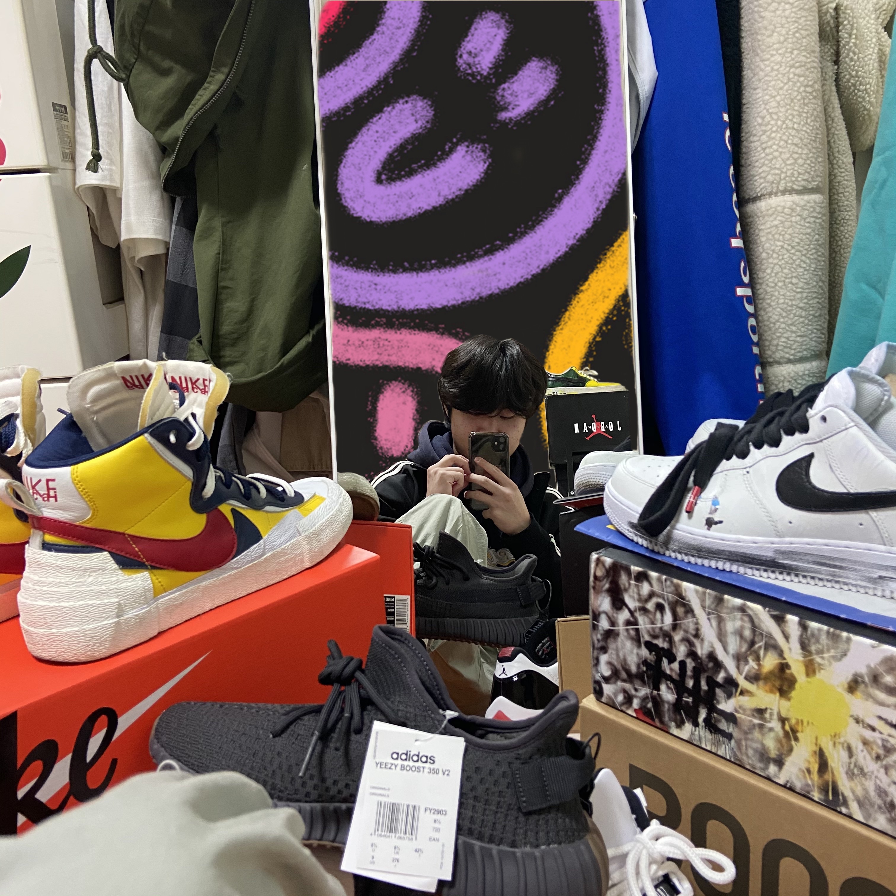 Nike x Sacai Blazer Mid Snow Beach, Nike x Peaceminusone Air Force 1 Low Para-Noise 2.0 착용 스타일