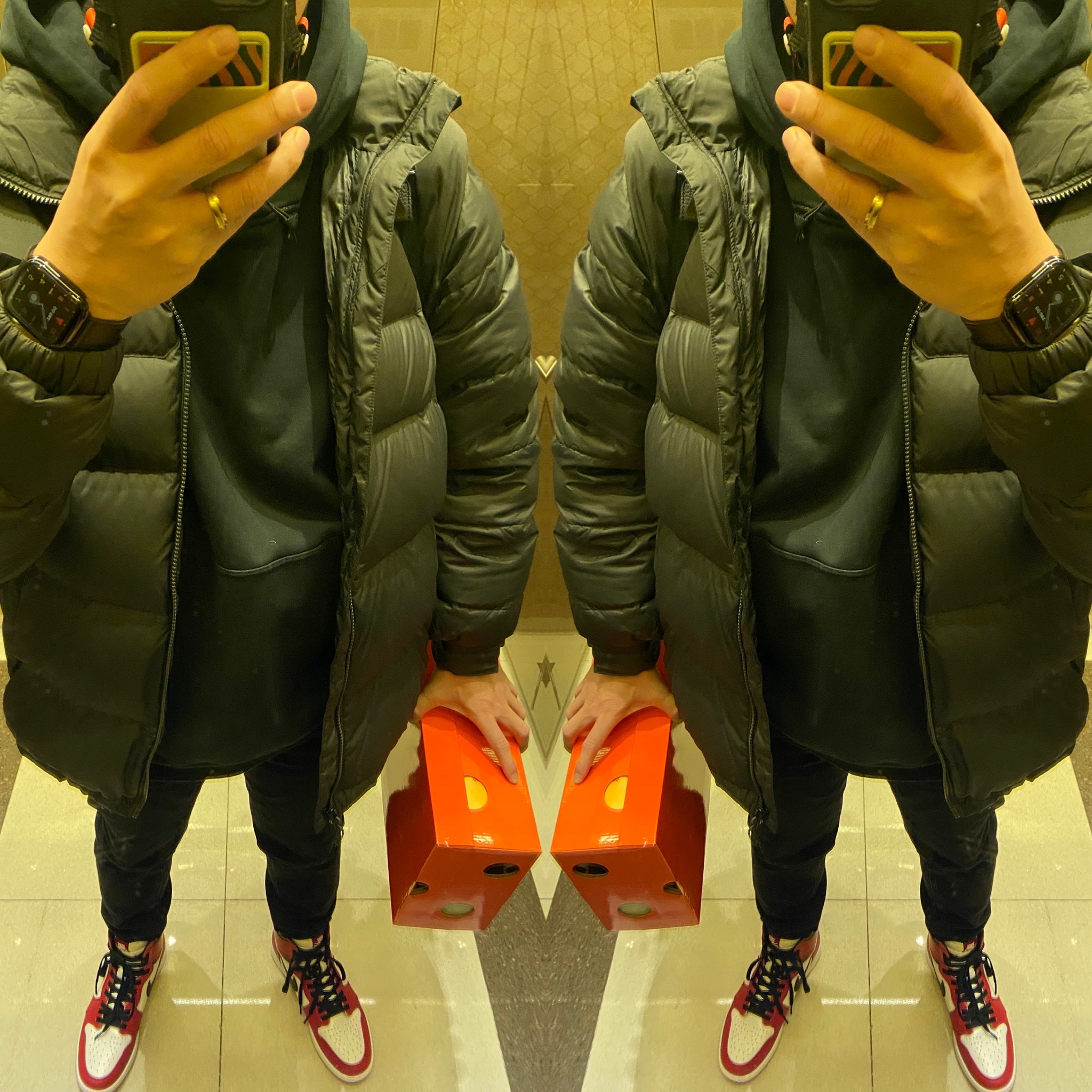 Jordan 1 Retro High OG Chicago 2015, (W) Nike x Off-White Vapor Street Tour Yellow 착용 스타일