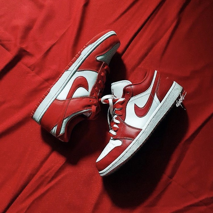 Nike Dunk Low SP University Red 2020, Jordan 1 Low Gym Red White 착용 스타일