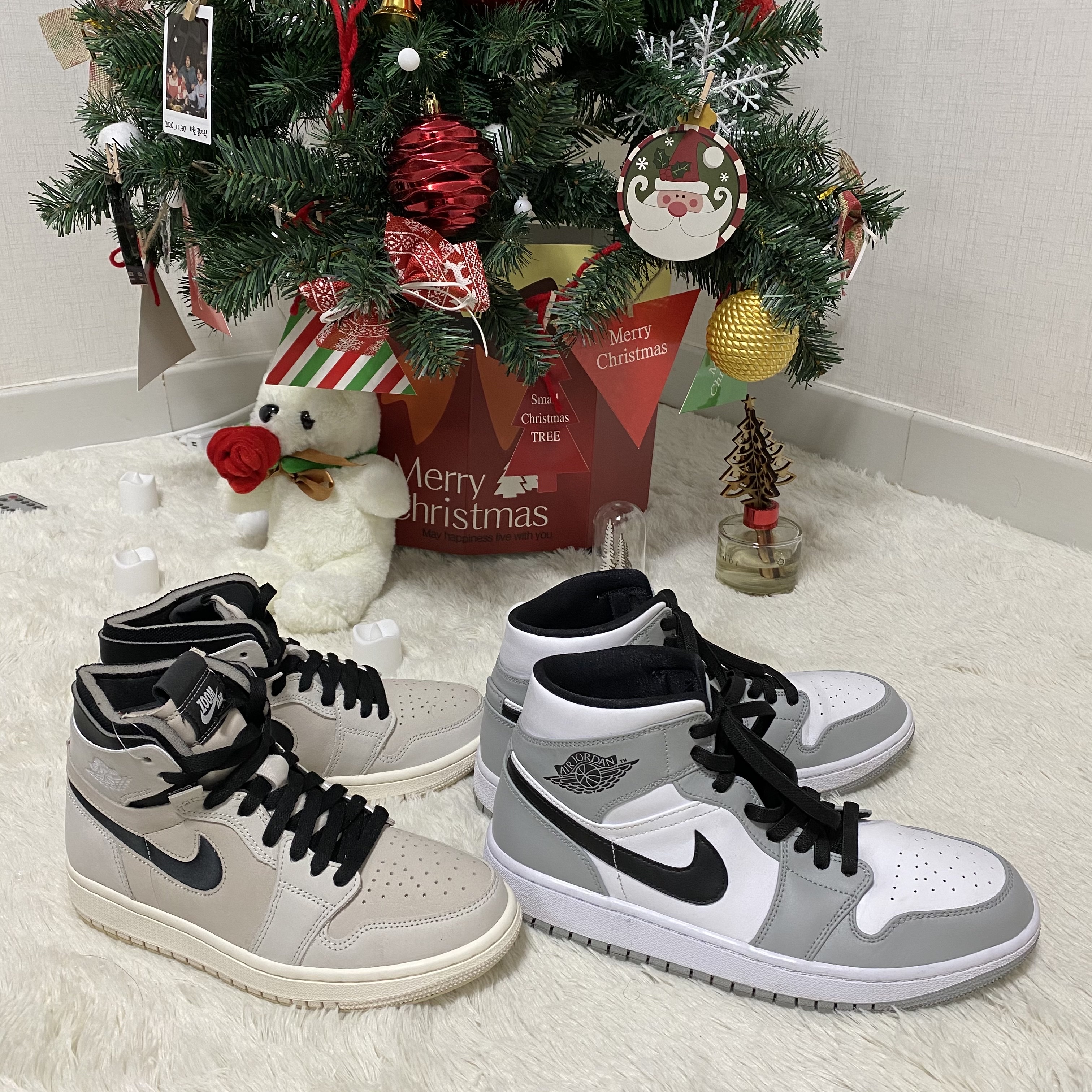 (W) Jordan 1 Zoom Air CMFT Summit Sail, Jordan 1 Mid Light Smoke Grey 착용 스타일