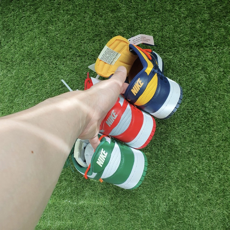 Nike x Off-White Dunk Low Pine Green, Nike x Off-White Dunk Low University Gold Midnight Navy 착용 스타일