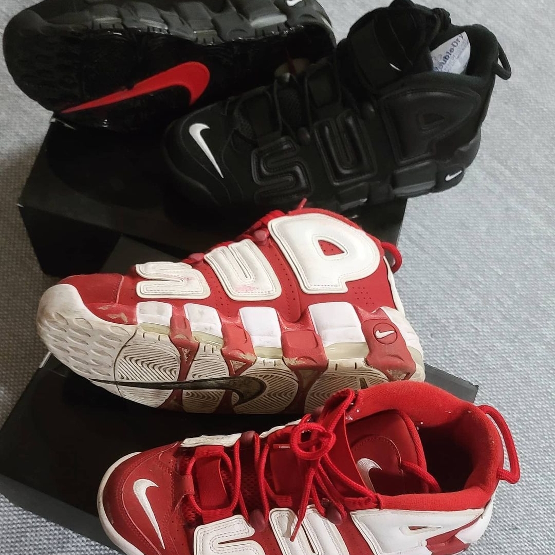 Nike x Supreme Air More Uptempo Suptempo Red, Nike x Supreme Air More Uptempo Suptempo Black 착용 스타일