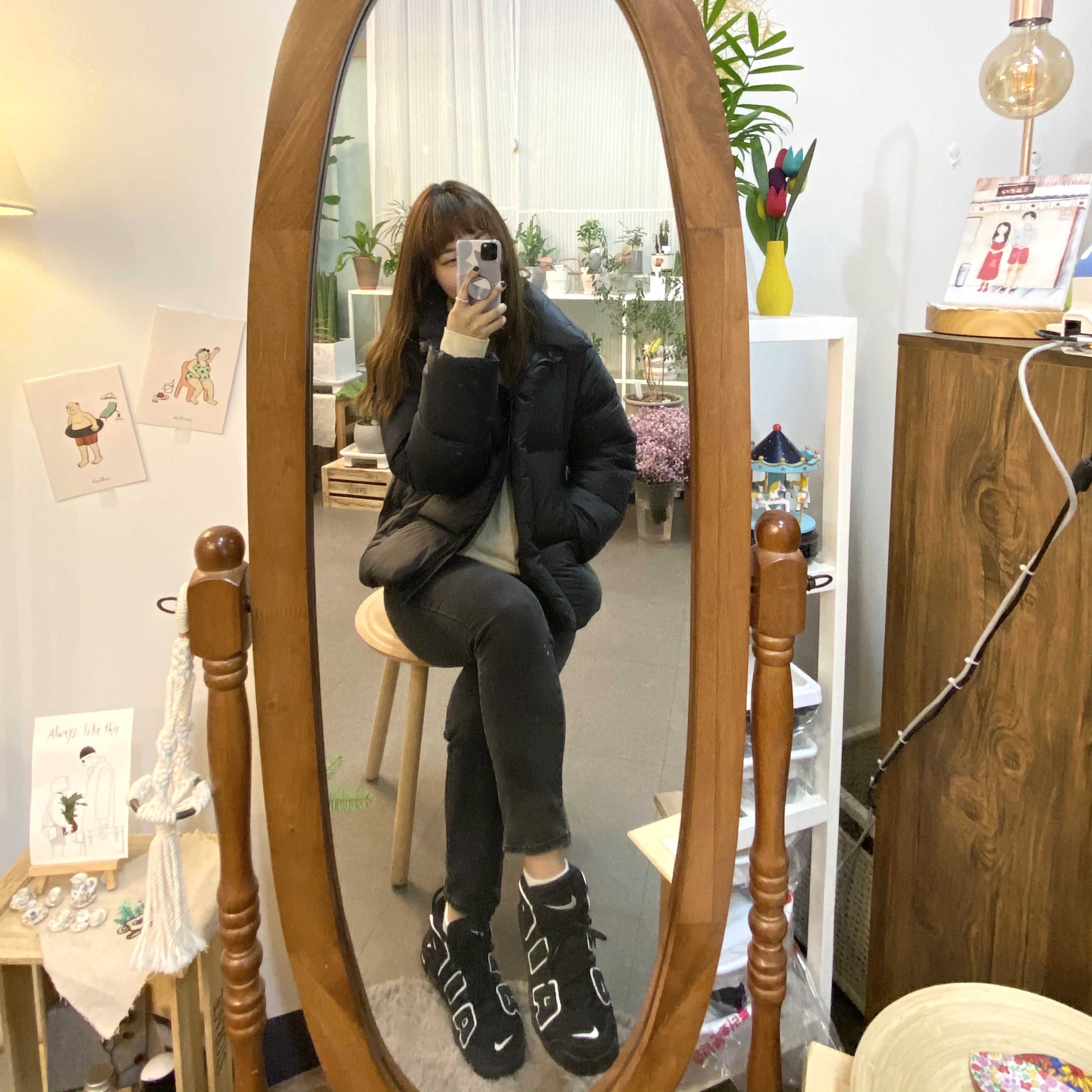 (GS) Nike Air More Uptempo Black White 2020 착용 스타일